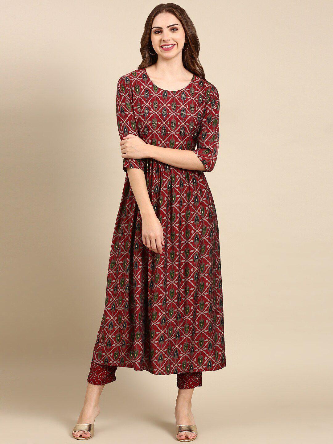 showoff ethnic motifs printed empire beads and stones kurta with trousers