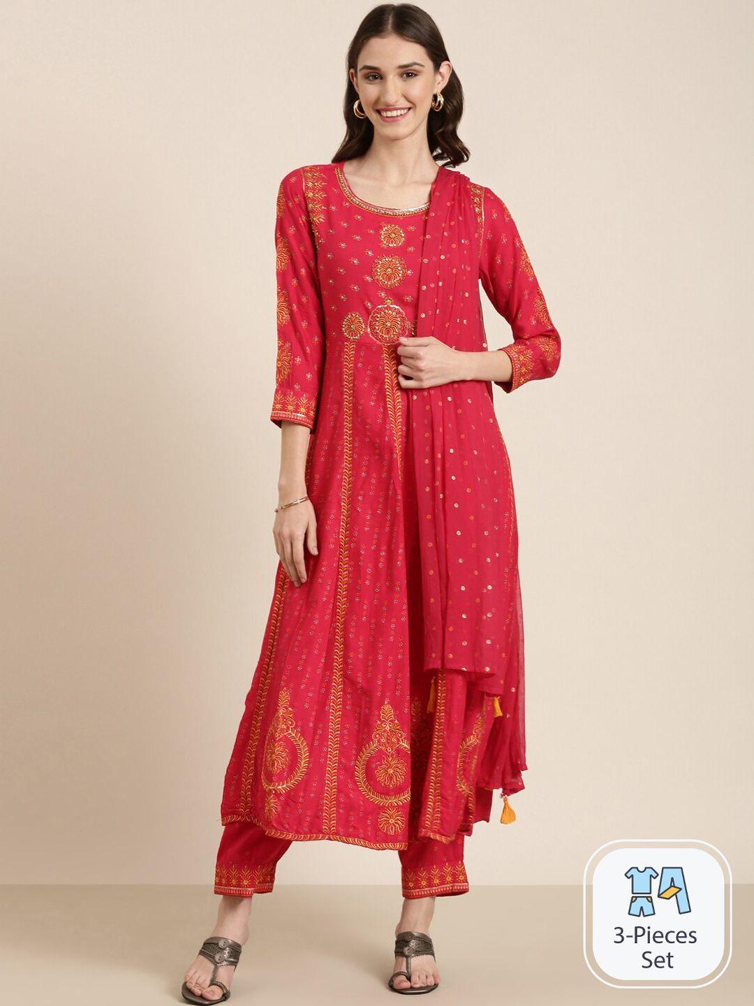 showoff ethnic motifs printed empire thread work kurta with trousers & with dupatta