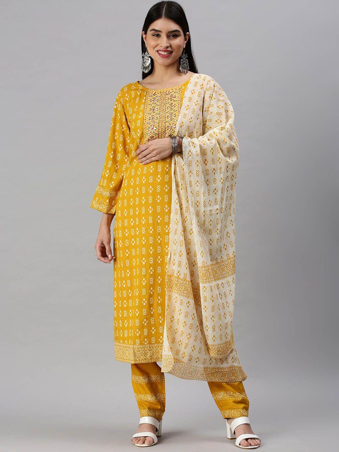 showoff ethnic motifs printed gotta patti kurta with trousers & dupatta