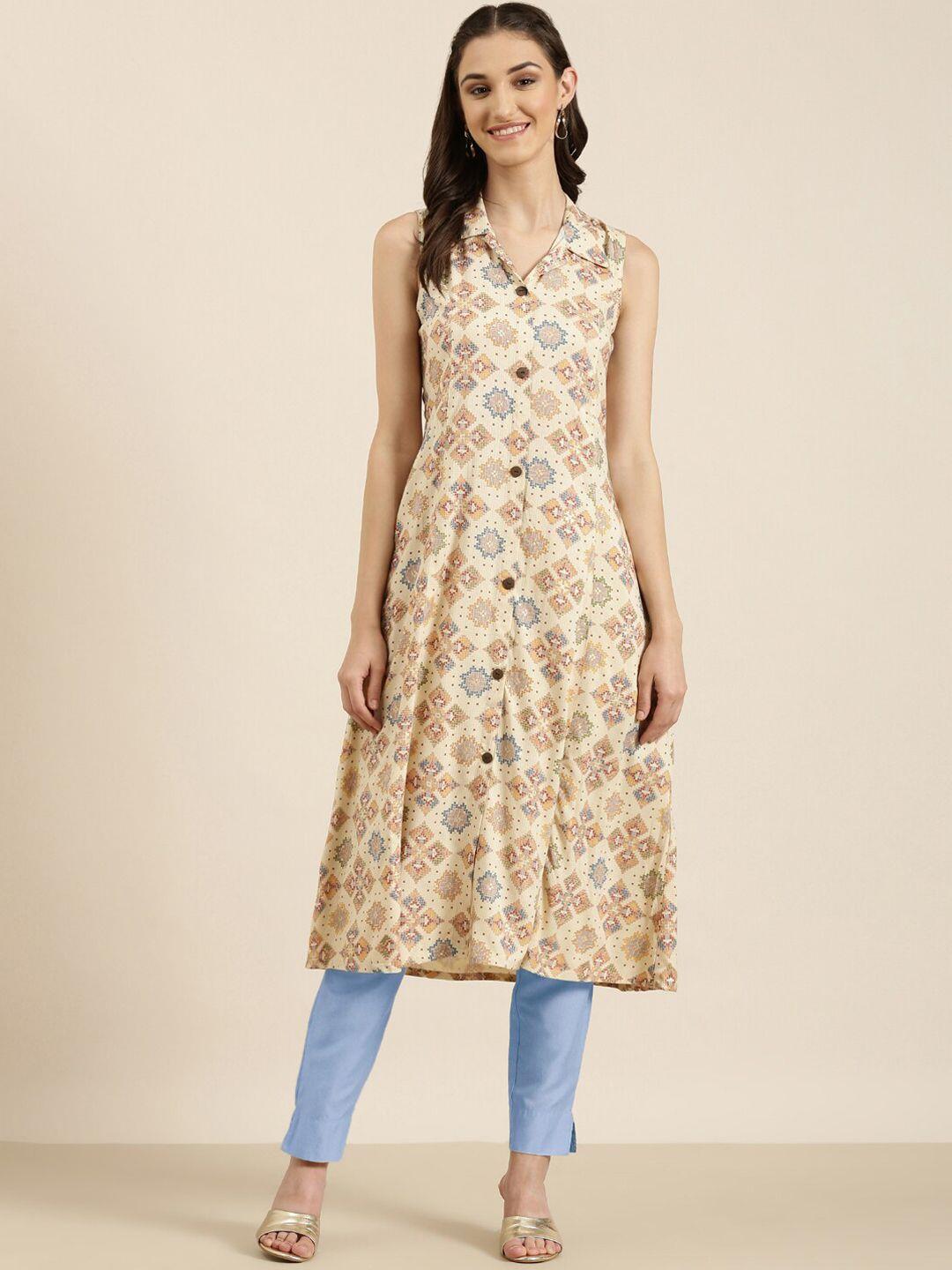 showoff ethnic motifs printed pure cotton a line kurta