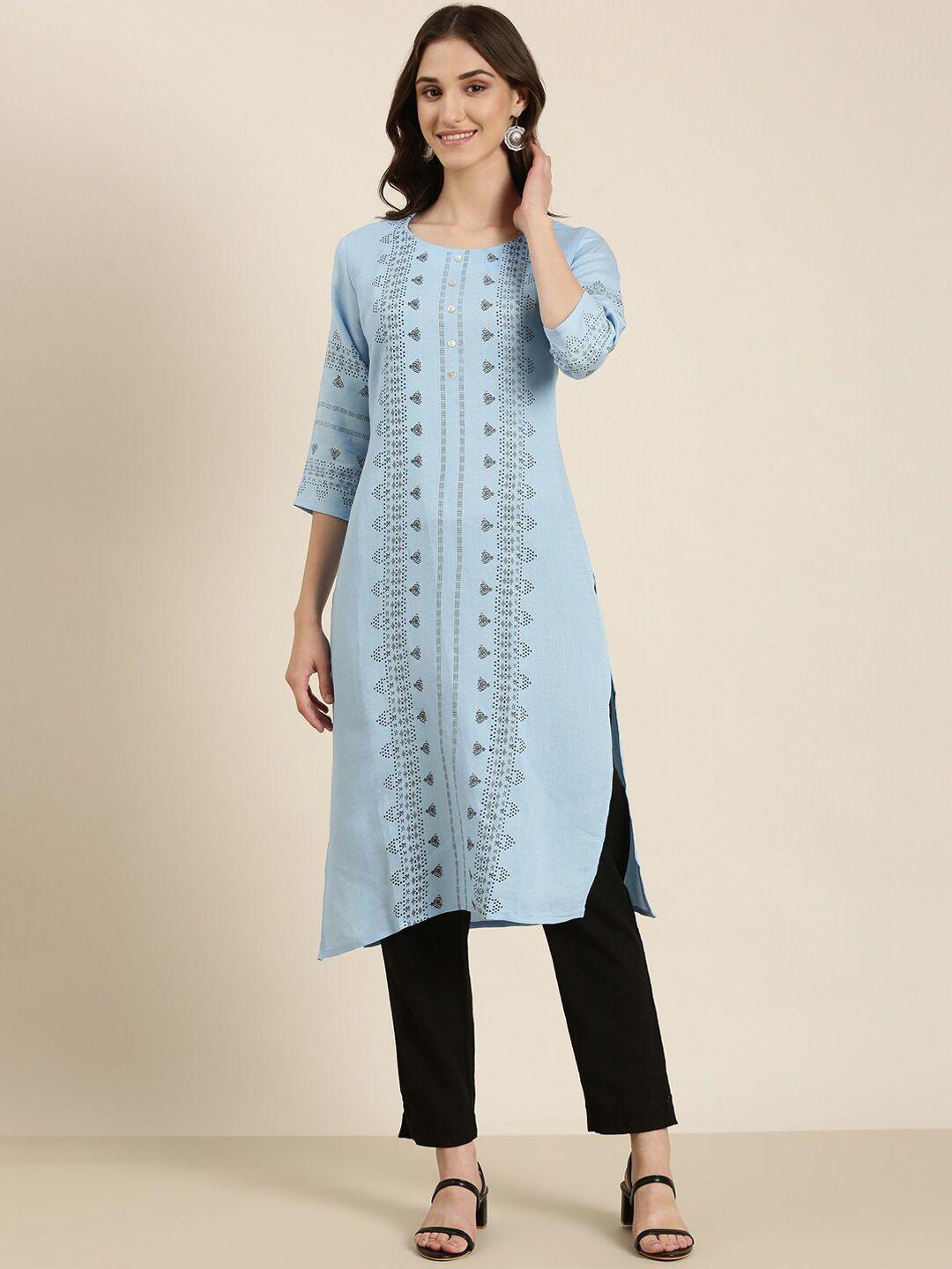 showoff ethnic motifs printed pure cotton straight kurta