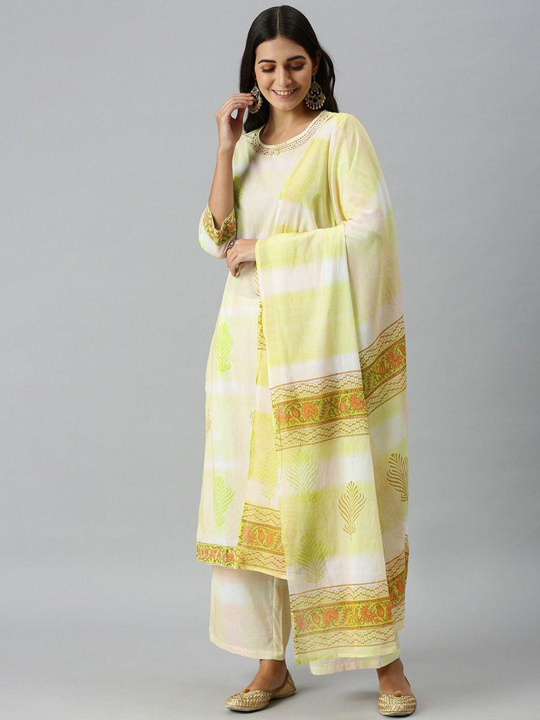 showoff ethnic motifs printed sequined kurta with palazzos & dupatta