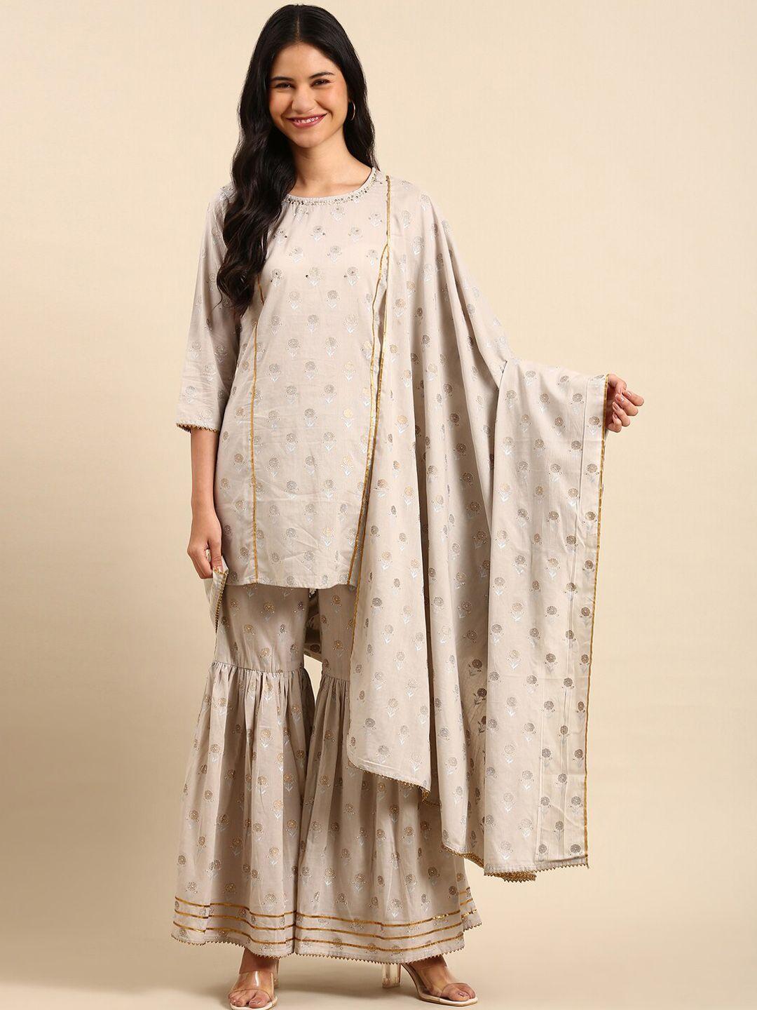 showoff ethnic motifs printed sequined kurti with sharara & dupatta