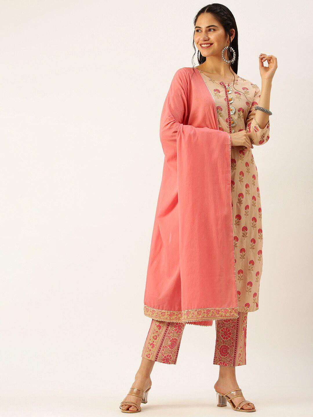 showoff ethnic motifs printed sequinned kurta with trousers & dupatta