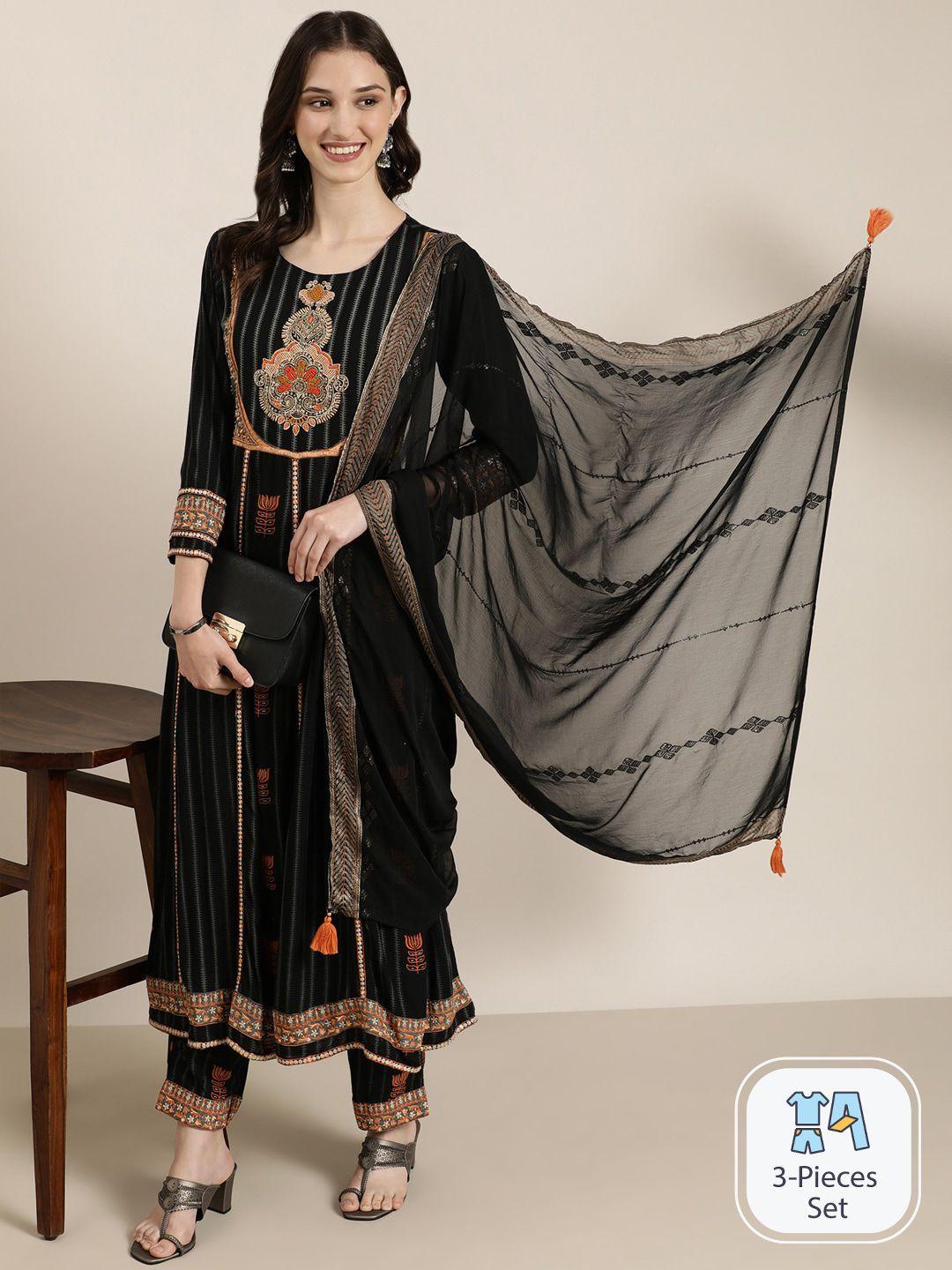 showoff ethnic motifs printed sequinned regular kurta with trousers & dupatta