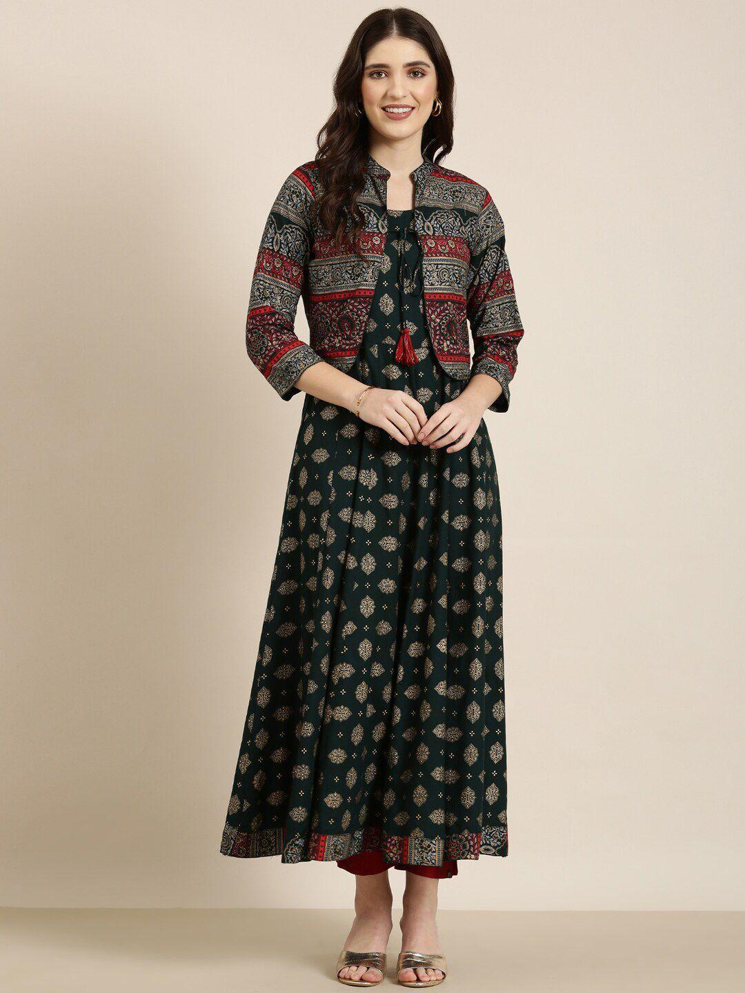 showoff ethnic motifs printed sleeveless anarkali kurta