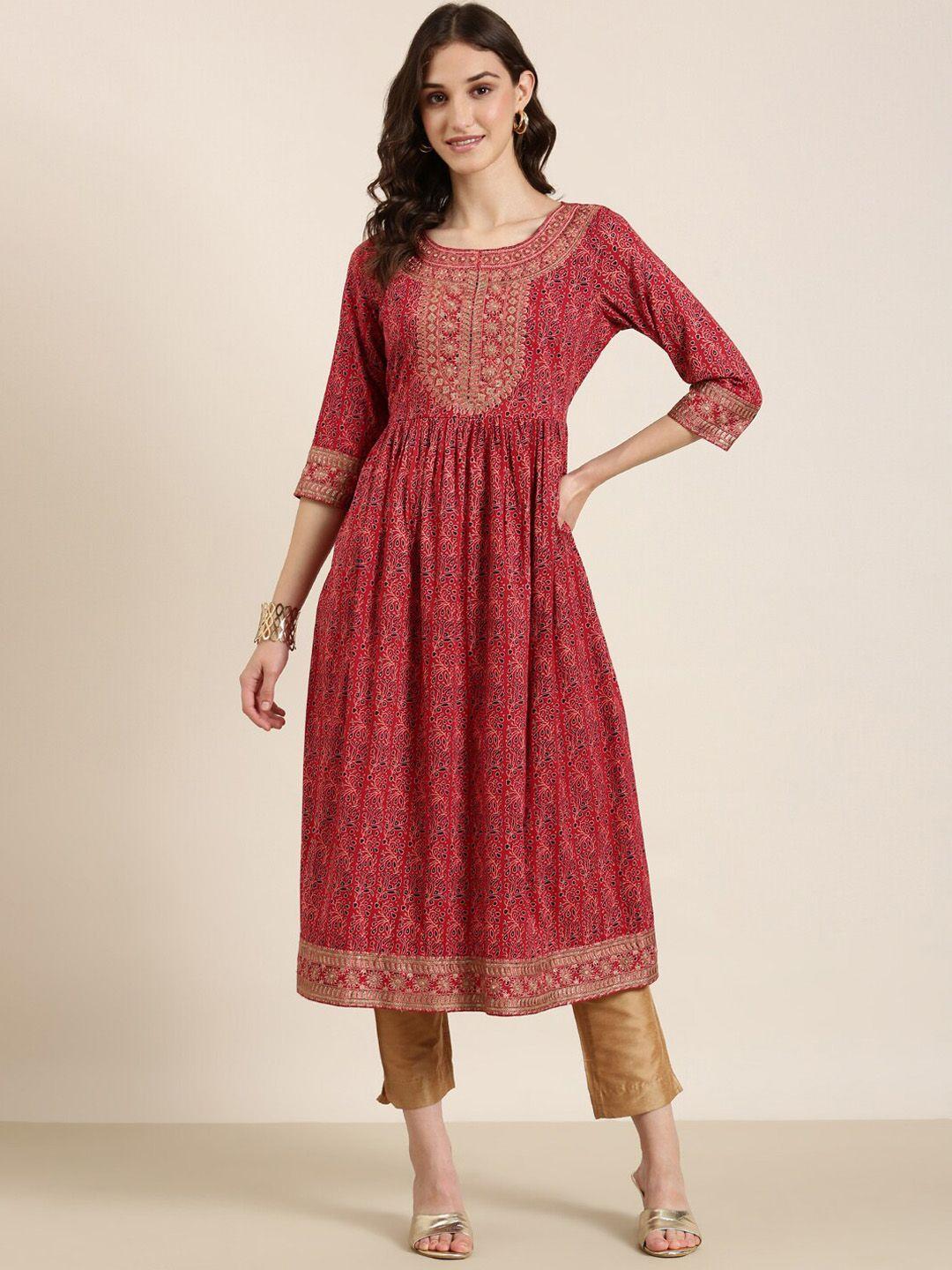 showoff ethnic motifs printed thread work indie prints anarkali kurta