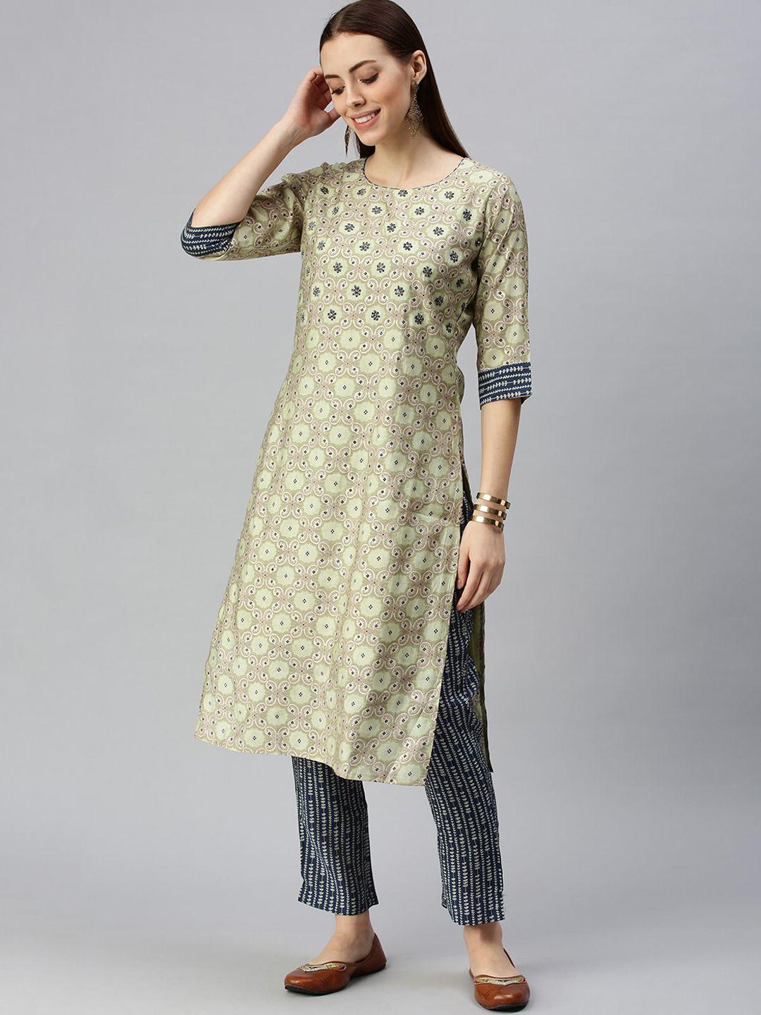 showoff ethnic motifs printed thread work kurta with trousers