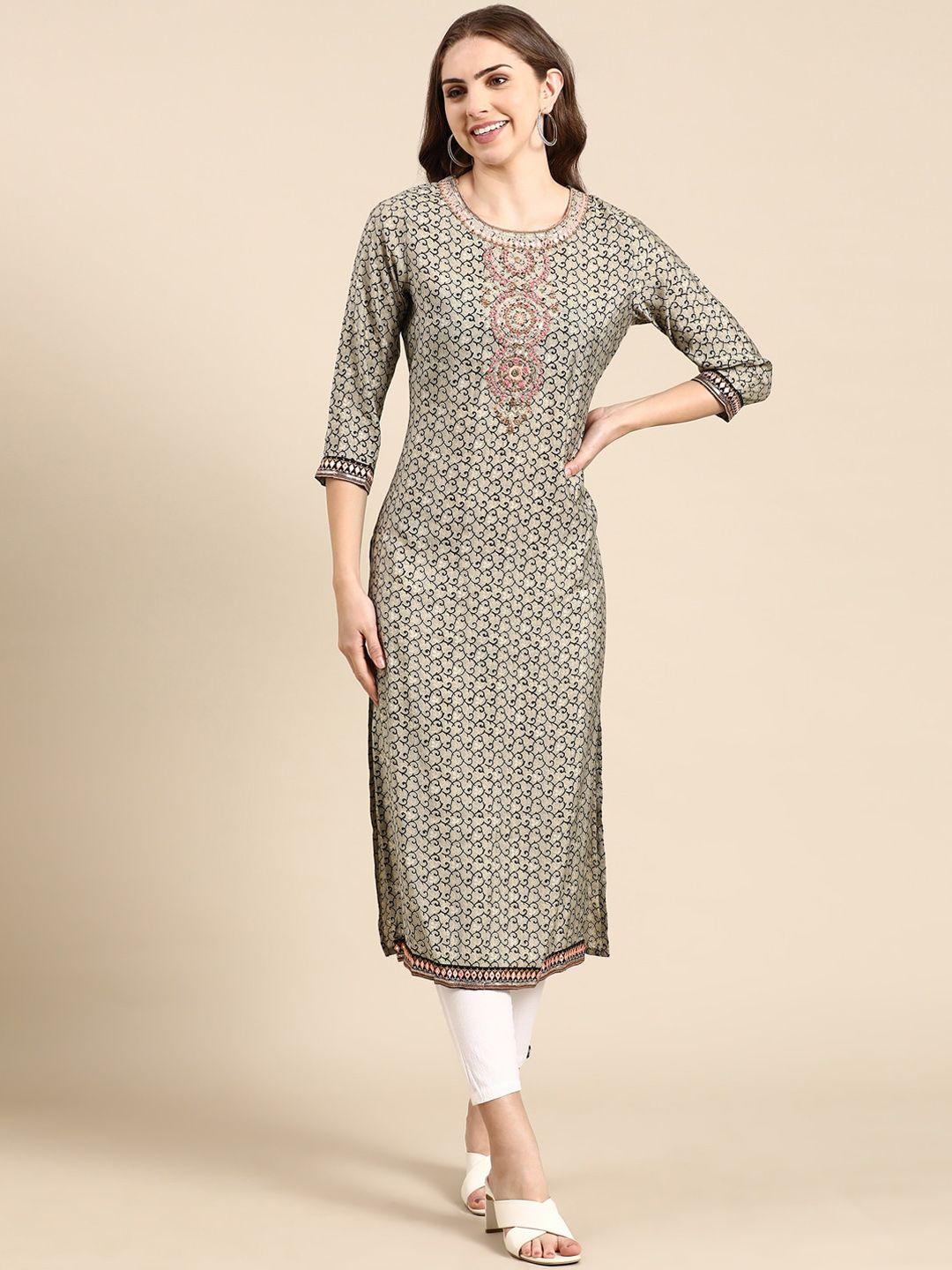 showoff ethnic motifs printed thread work kurta