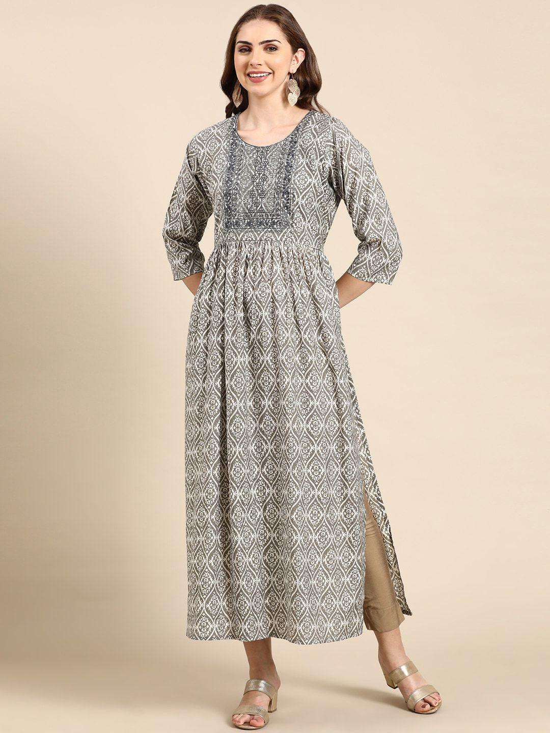 showoff ethnic motifs printed thread work kurta