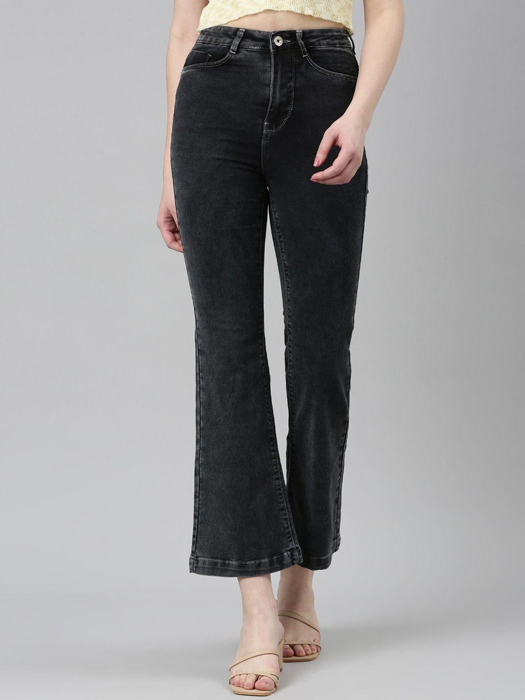 showoff flared fit clean look high-raise stretchable jeans