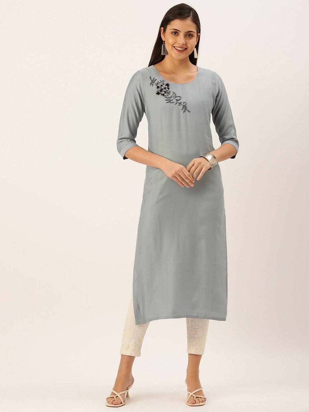 showoff floral embroidered beads & stones cotton kurta