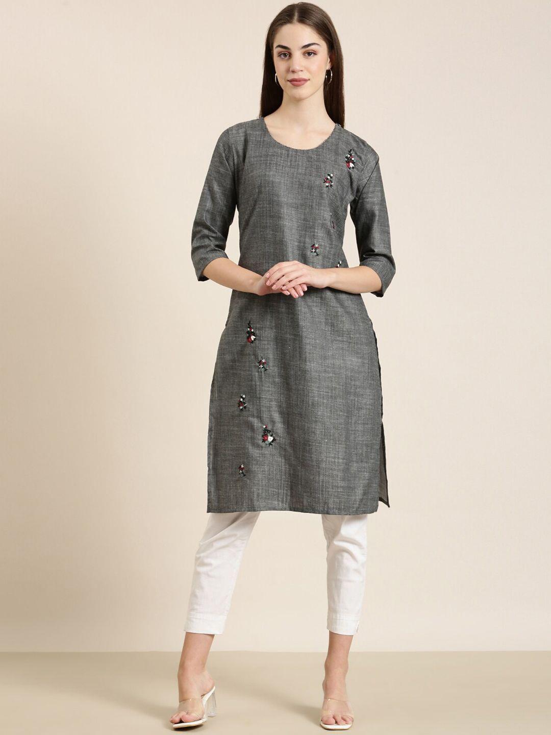 showoff floral embroidered cotton kurta