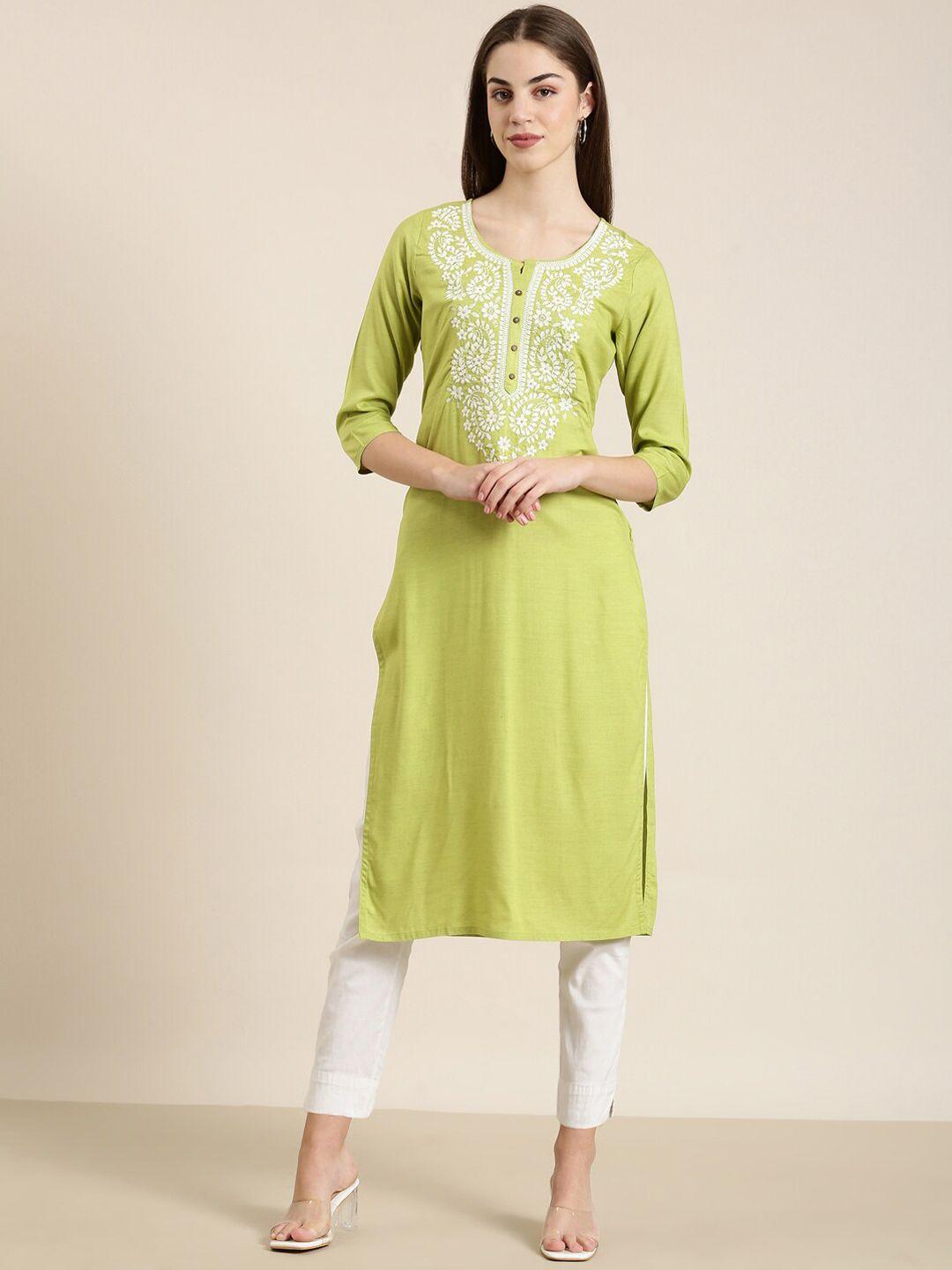 showoff floral embroidered cotton straight kurta