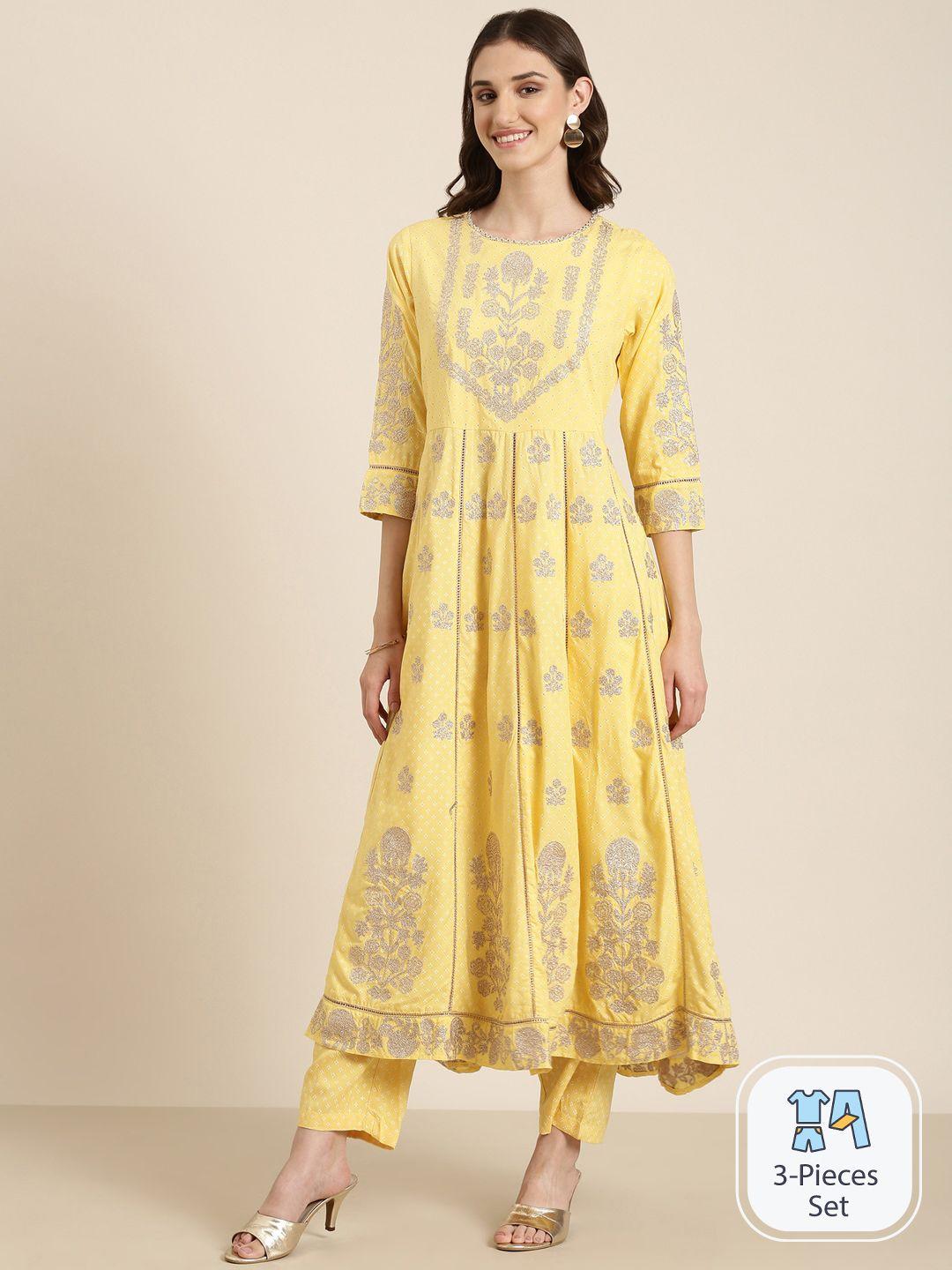 showoff floral embroidered empire kurta with trousers & dupatta