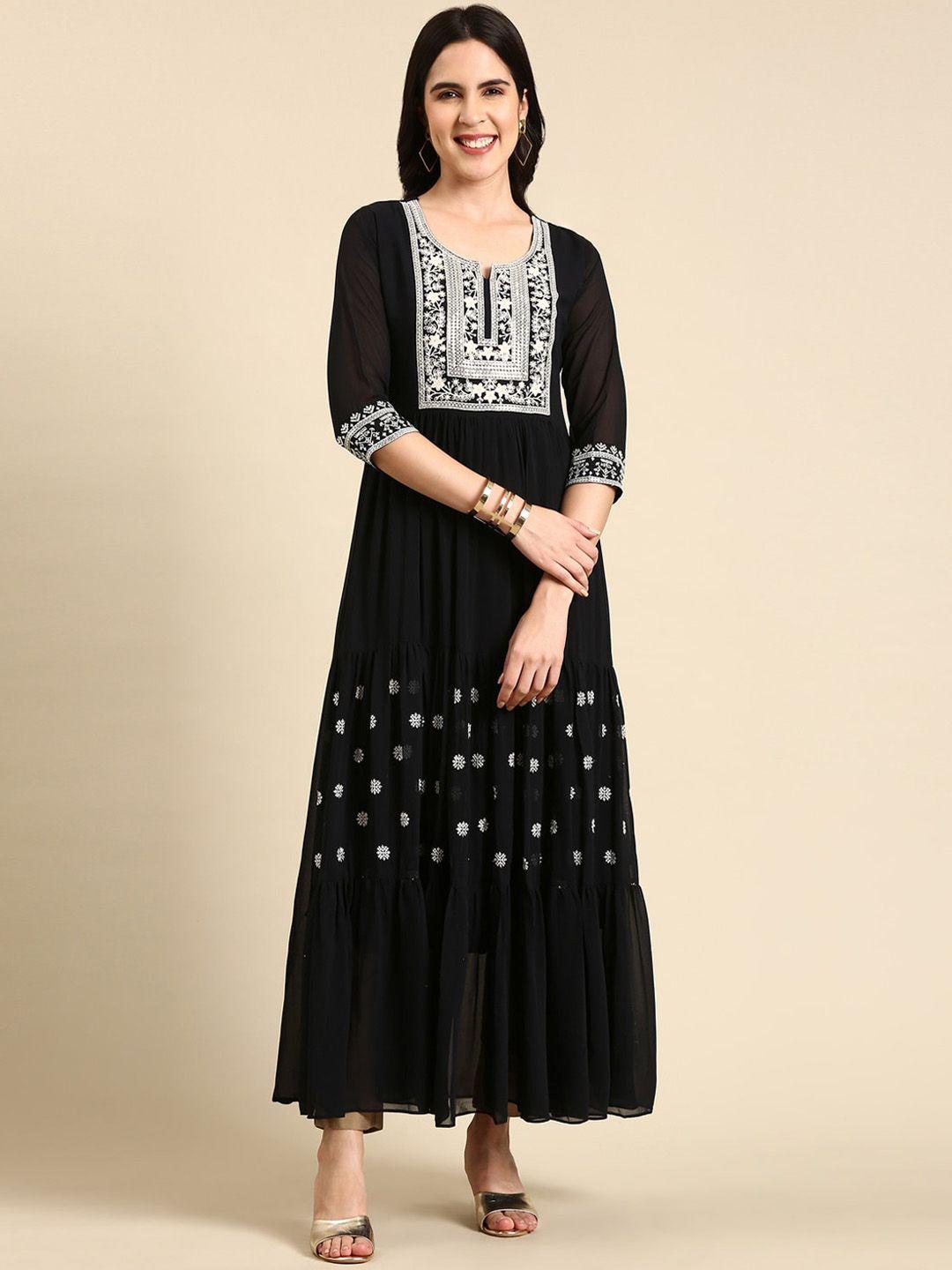 showoff floral embroidered sequined anarkali kurta