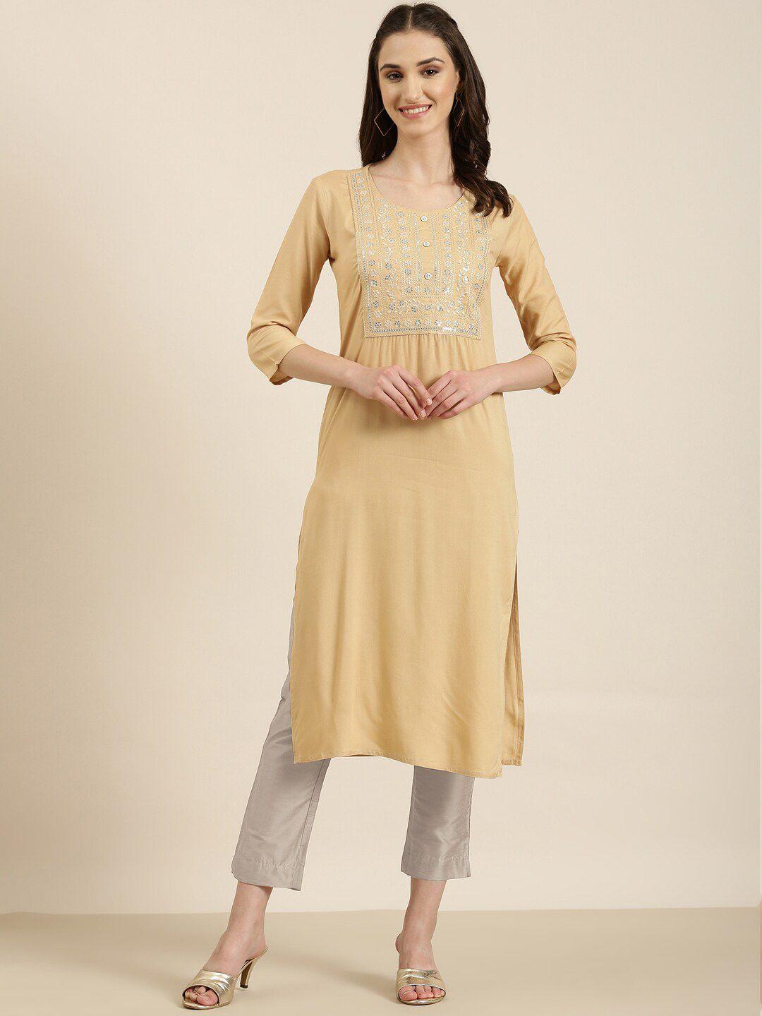 showoff floral embroidered sequined straight kurta