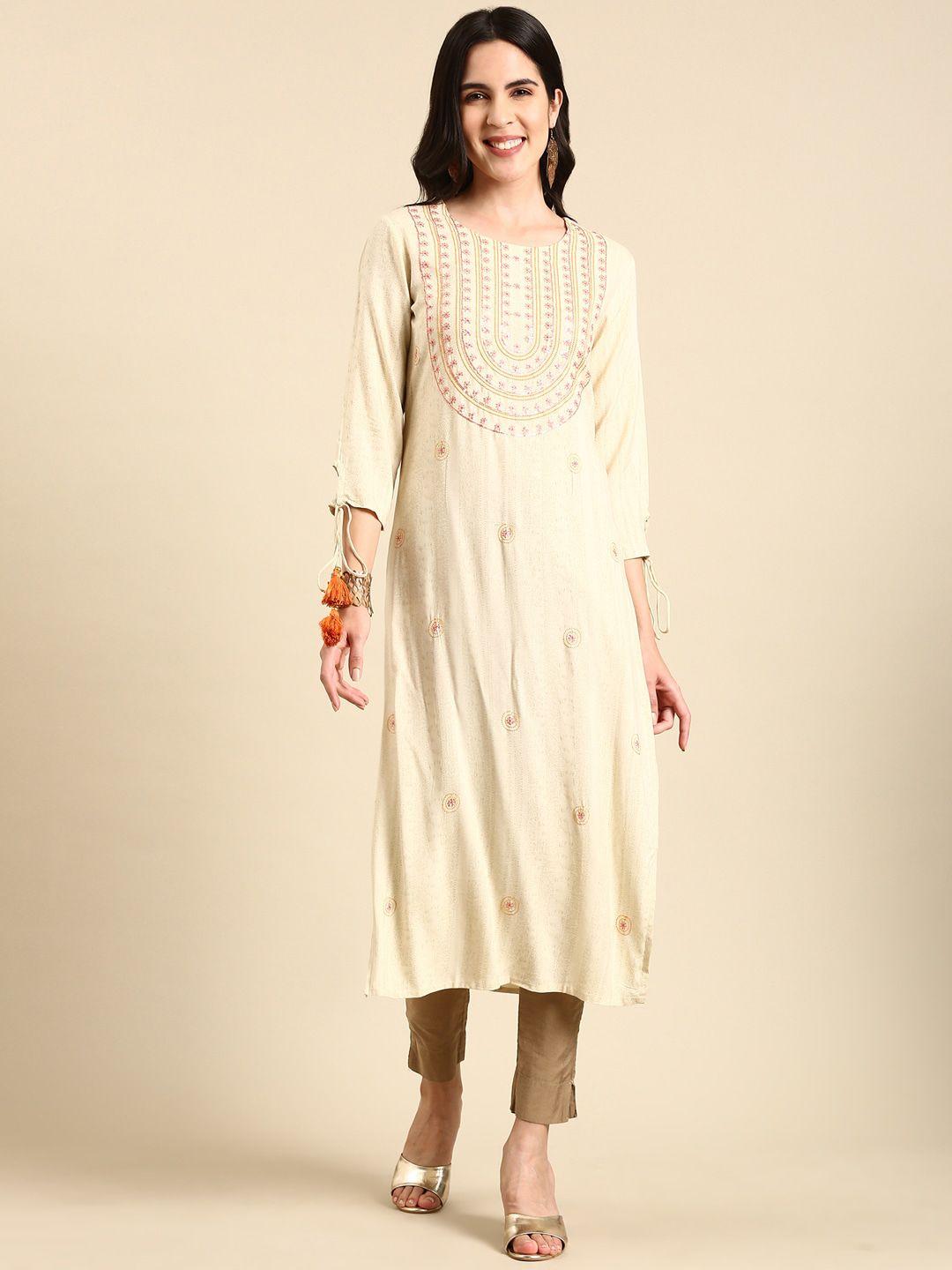 showoff floral embroidered straight kurta