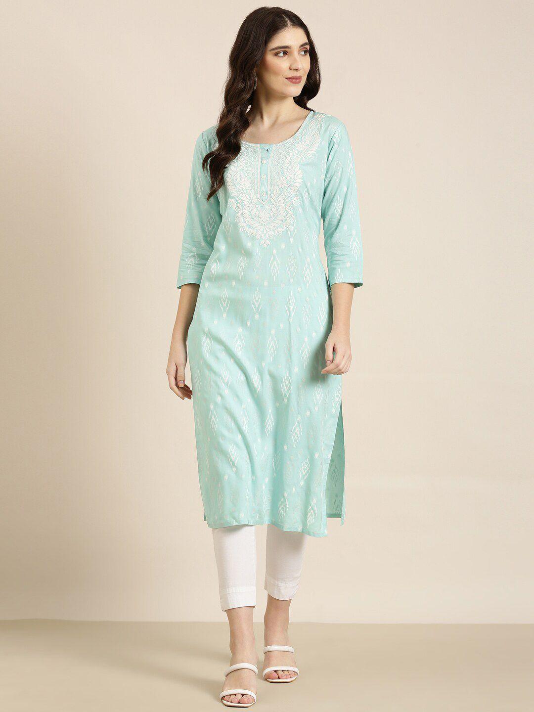 showoff floral embroidered straight kurta