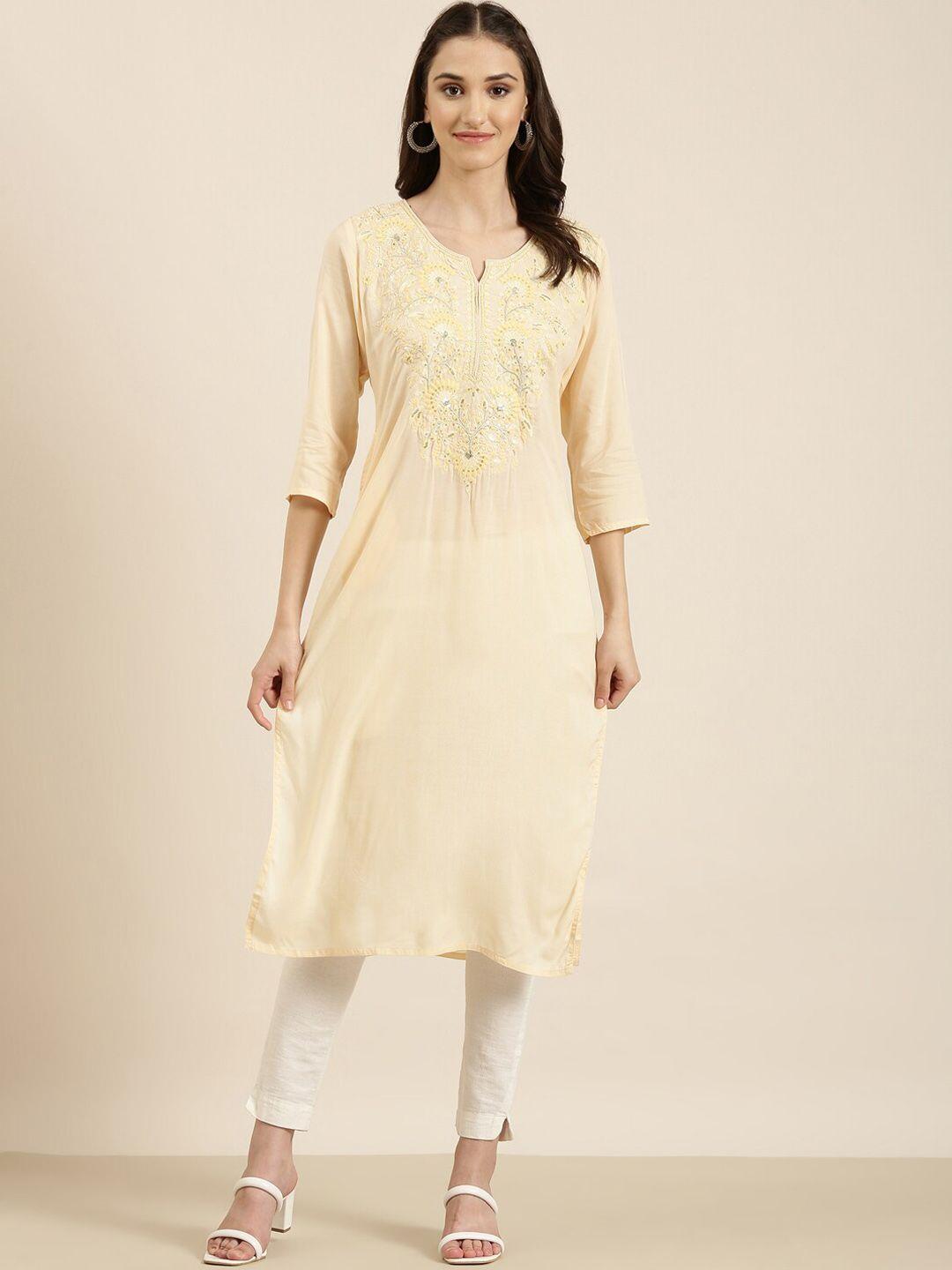 showoff floral embroidered thread work a-line kurta