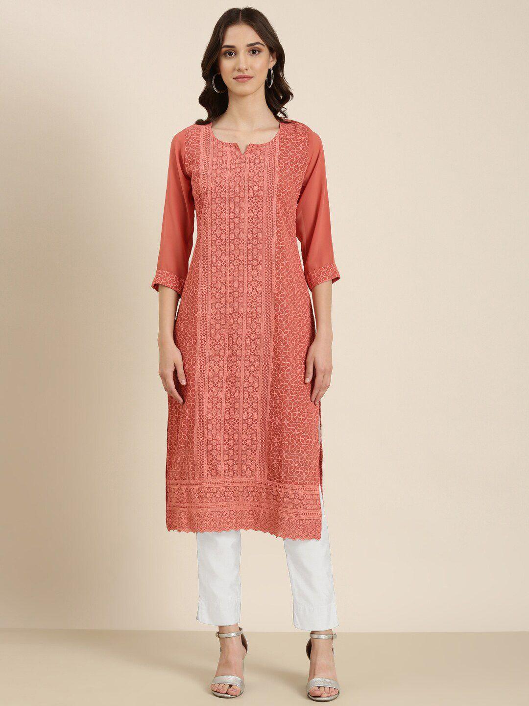 showoff floral embroidered thread work straight kurta