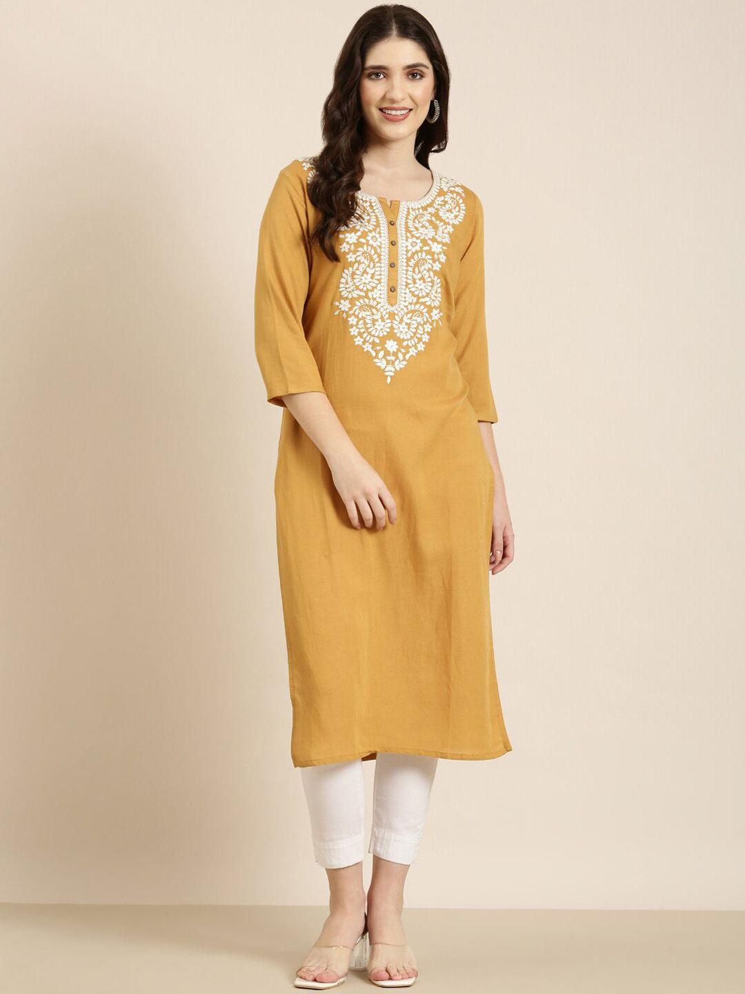 showoff floral embroidered thread work straight kurta