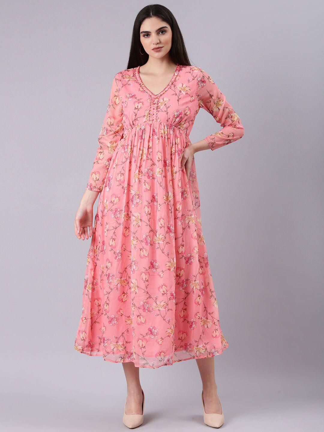 showoff floral print bell sleeve fit & flare midi dress