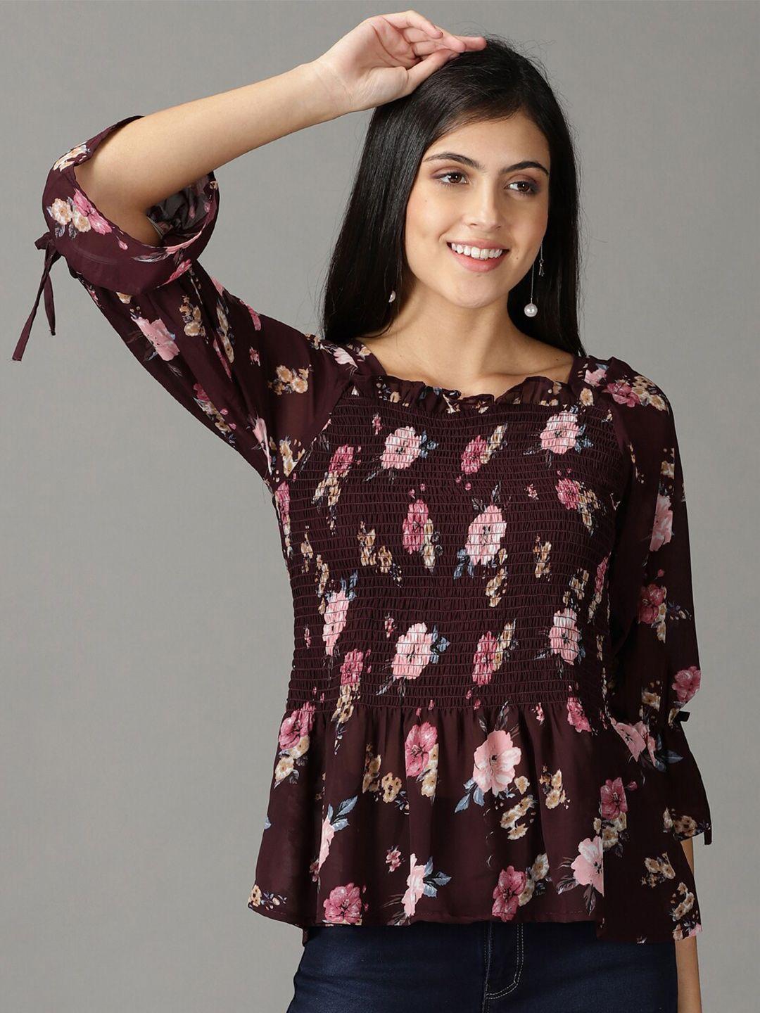 showoff floral print cinched waist top