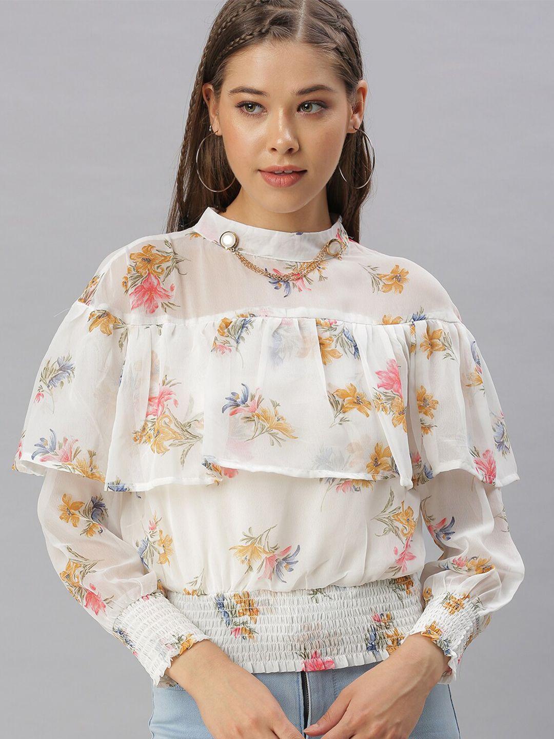 showoff floral print puff sleeves layered blouson top