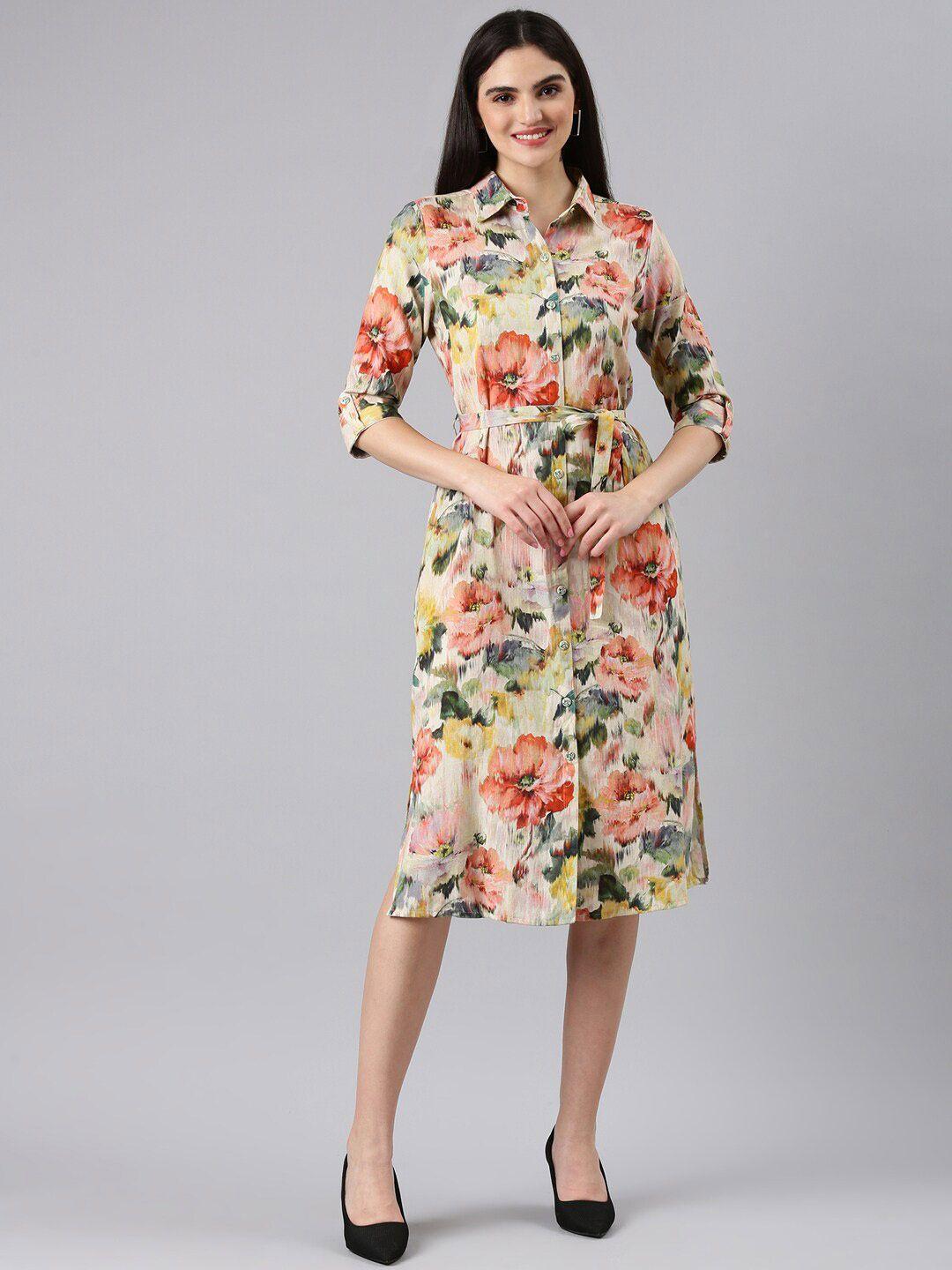 showoff floral print shirt midi dress