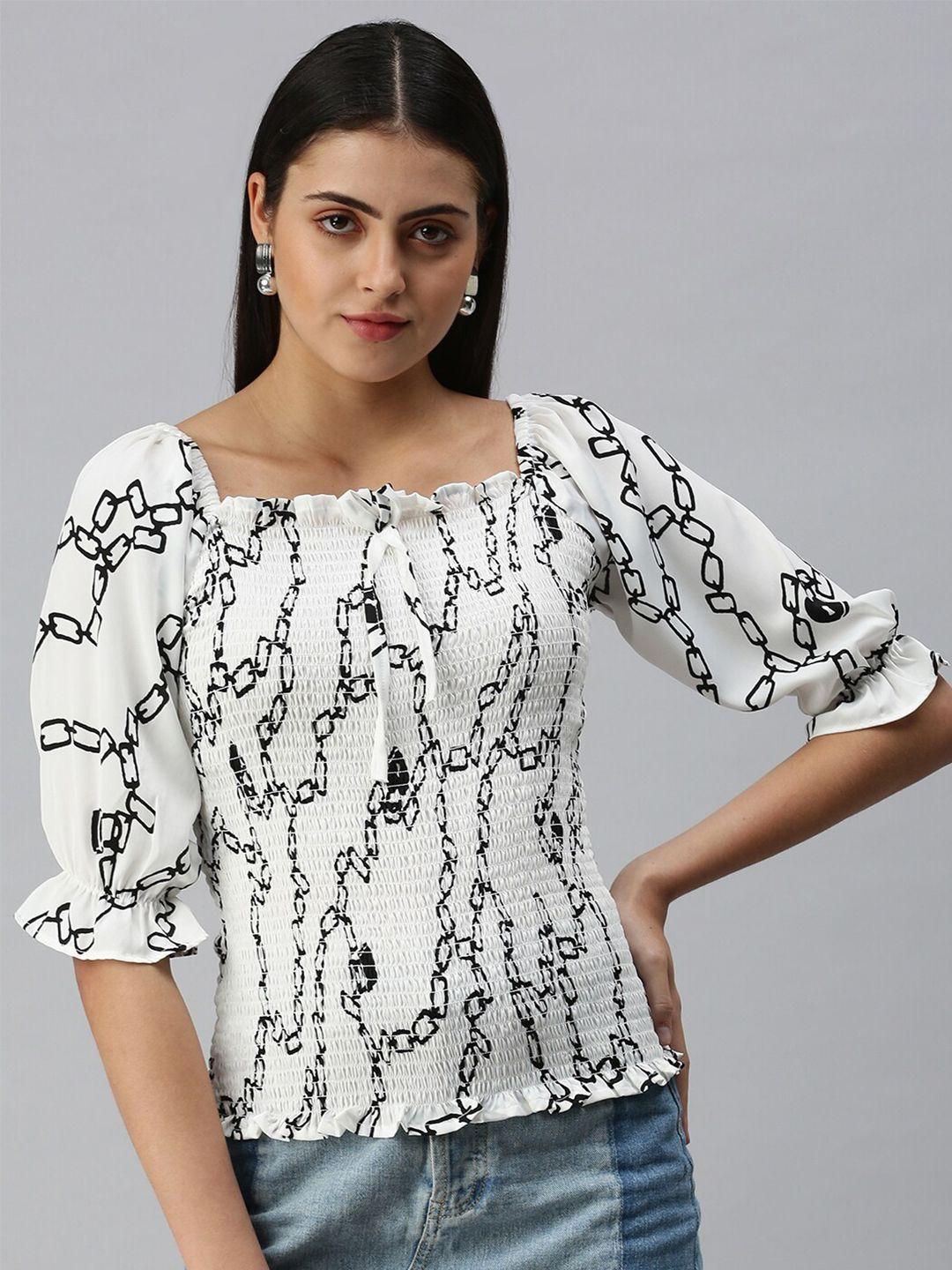 showoff floral print smocked crepe top