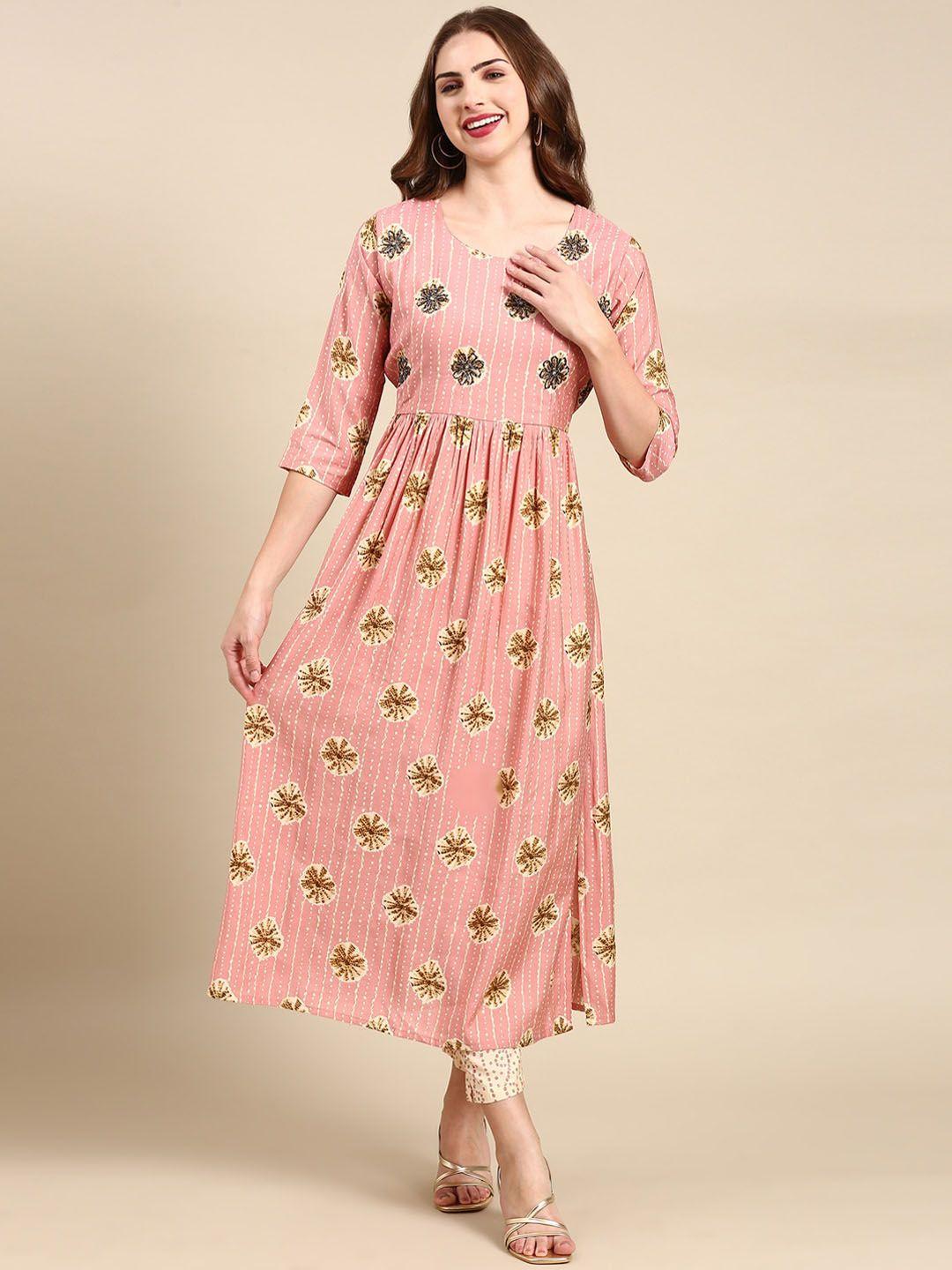 showoff floral printed beads and stones a-line kurta with trousers