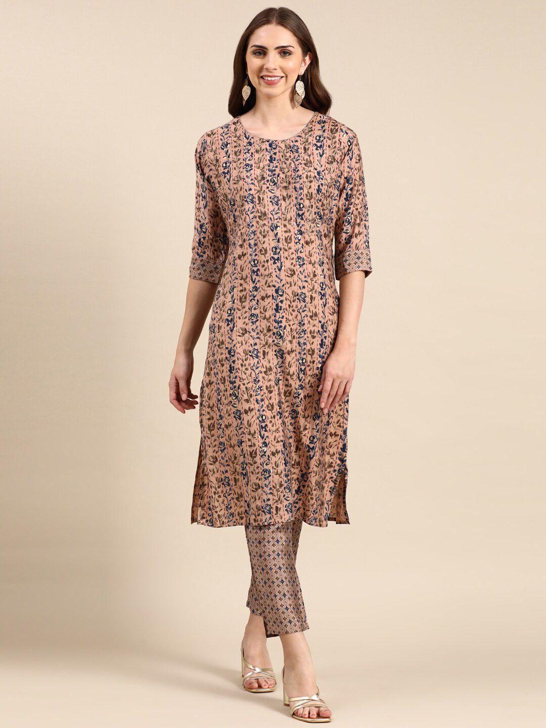 showoff floral printed beads and stones kurta with trousers