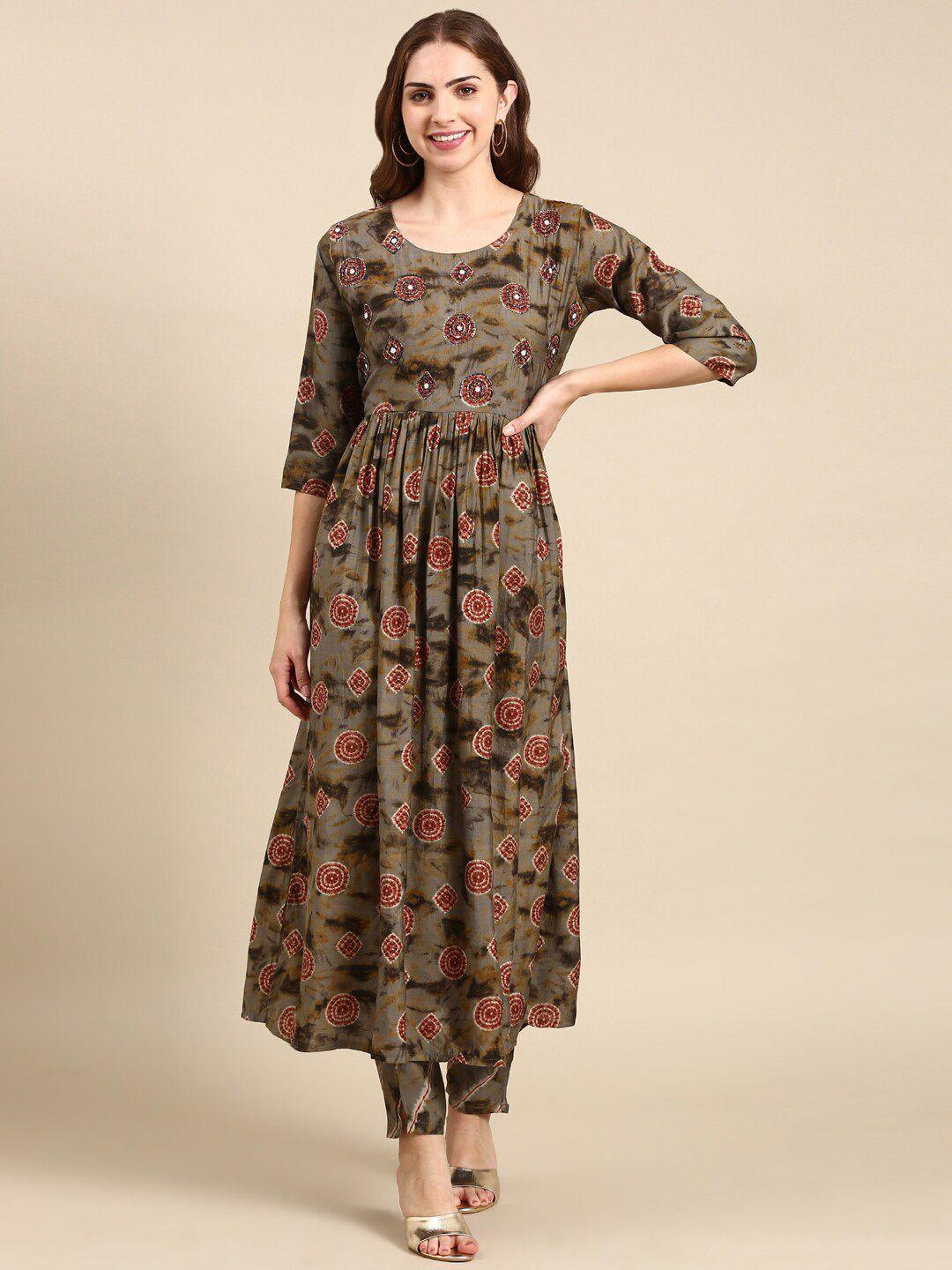 showoff floral printed beads and stones kurta with trousers