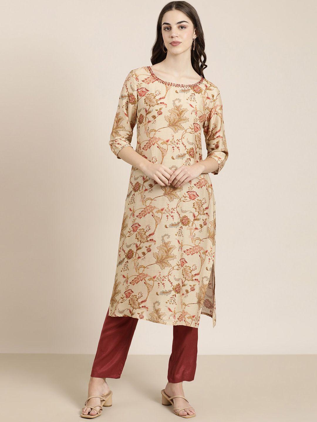 showoff floral printed beads and stones straight kurta & trouser