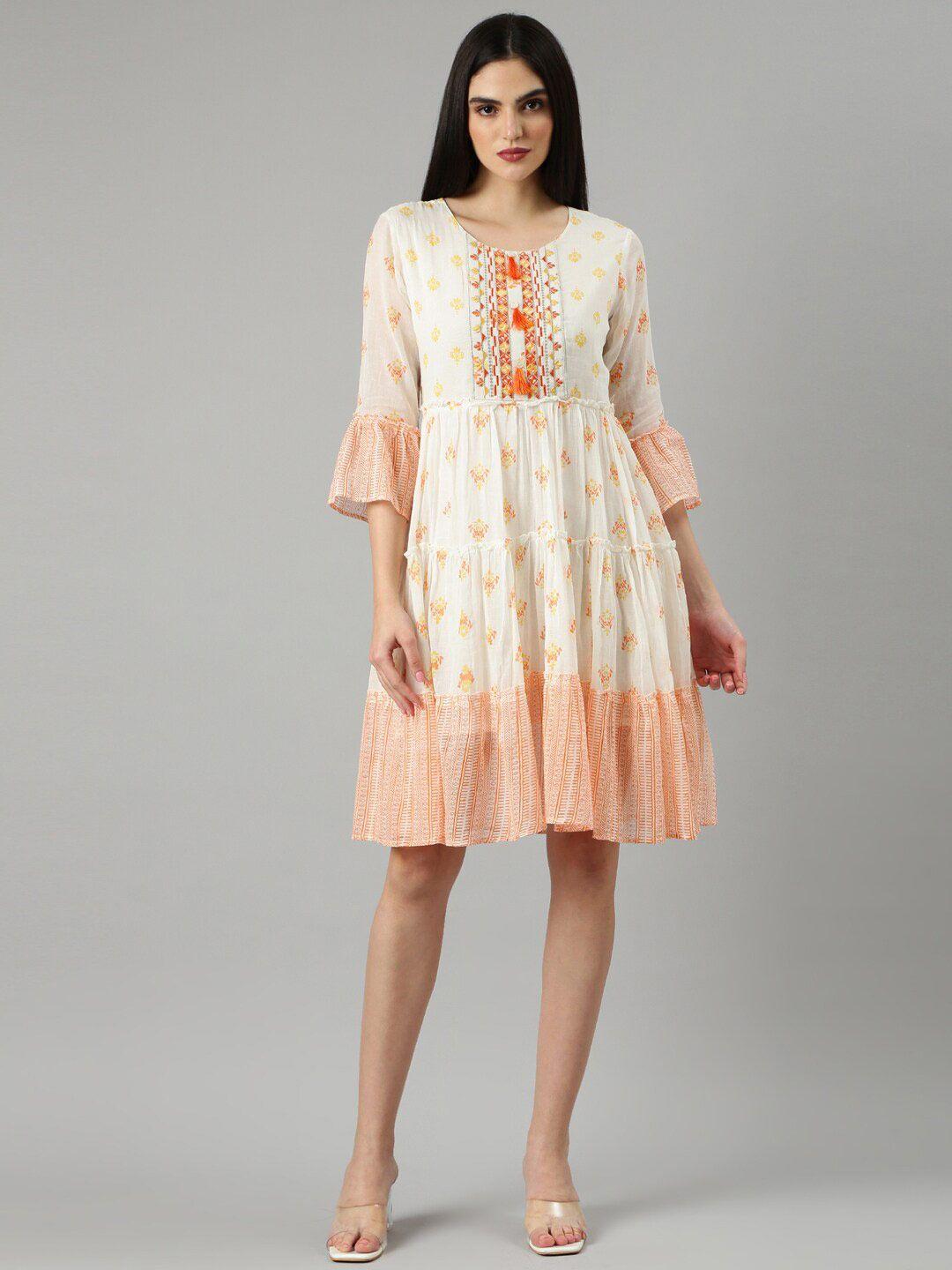 showoff floral printed bell sleeve fit and flare dress