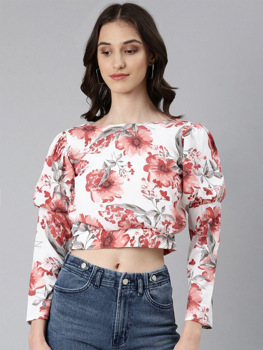 showoff floral printed blouson crop top