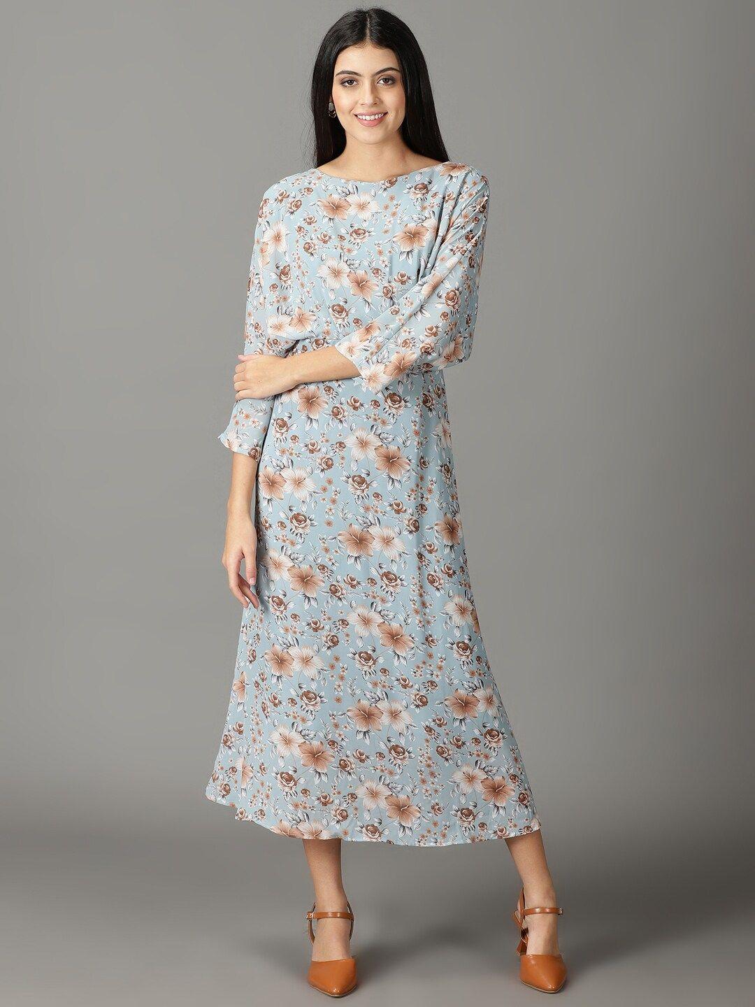 showoff floral printed boat neck a-line maxi dress