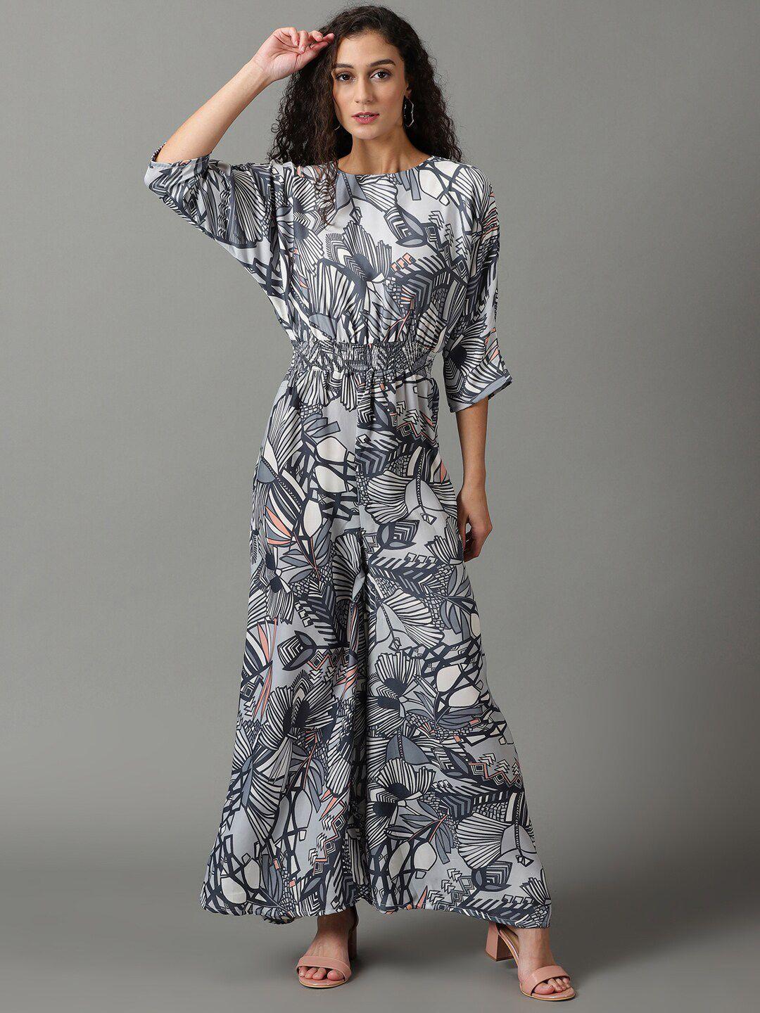 showoff floral printed boat neck basic jumpsuit