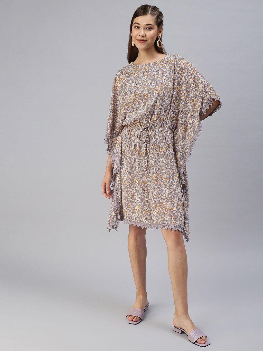 showoff floral printed boat neck kaftan dress