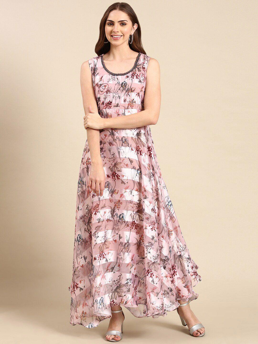 showoff floral printed chiffon maxi dress