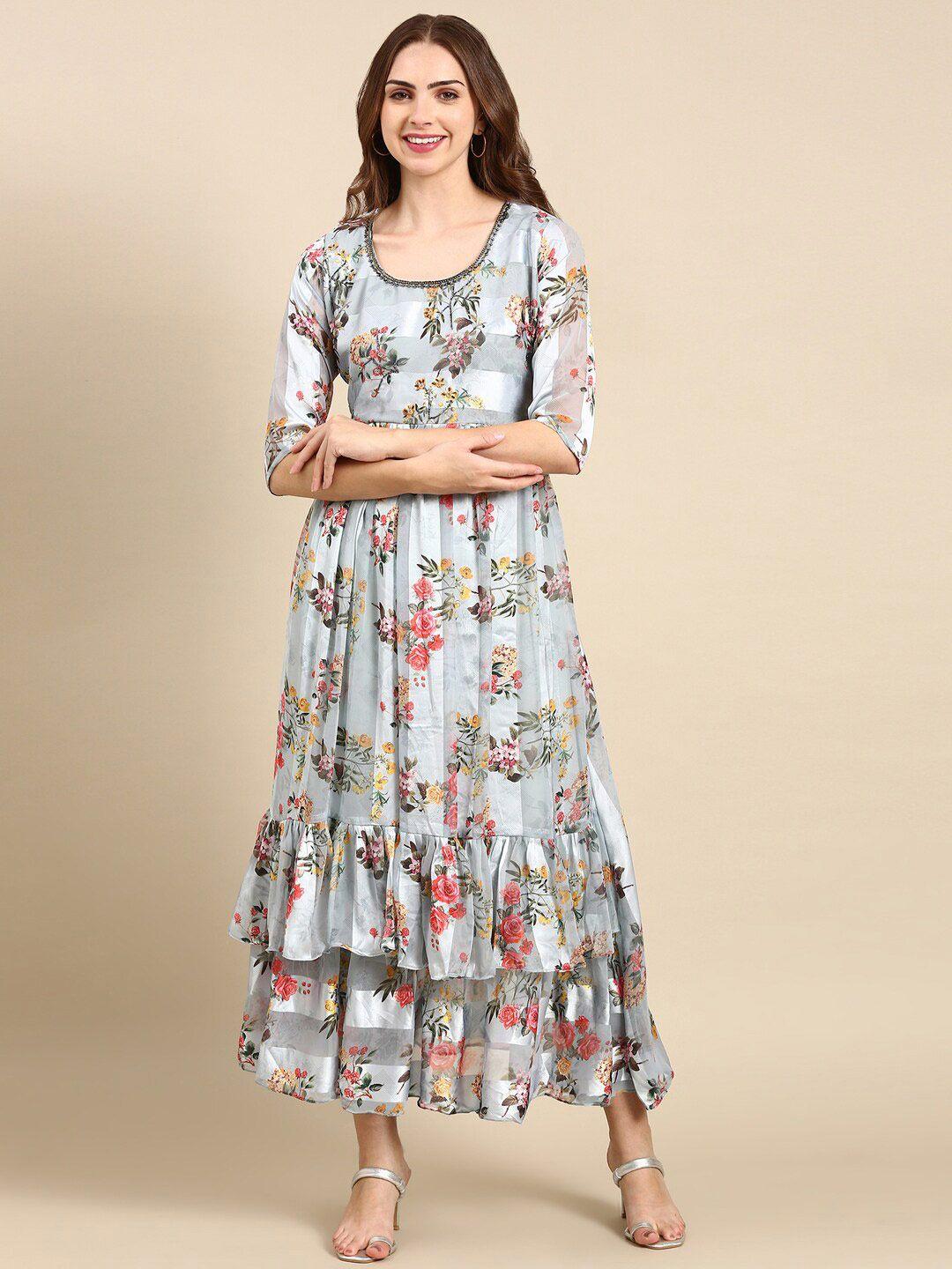 showoff floral printed chiffon maxi dress