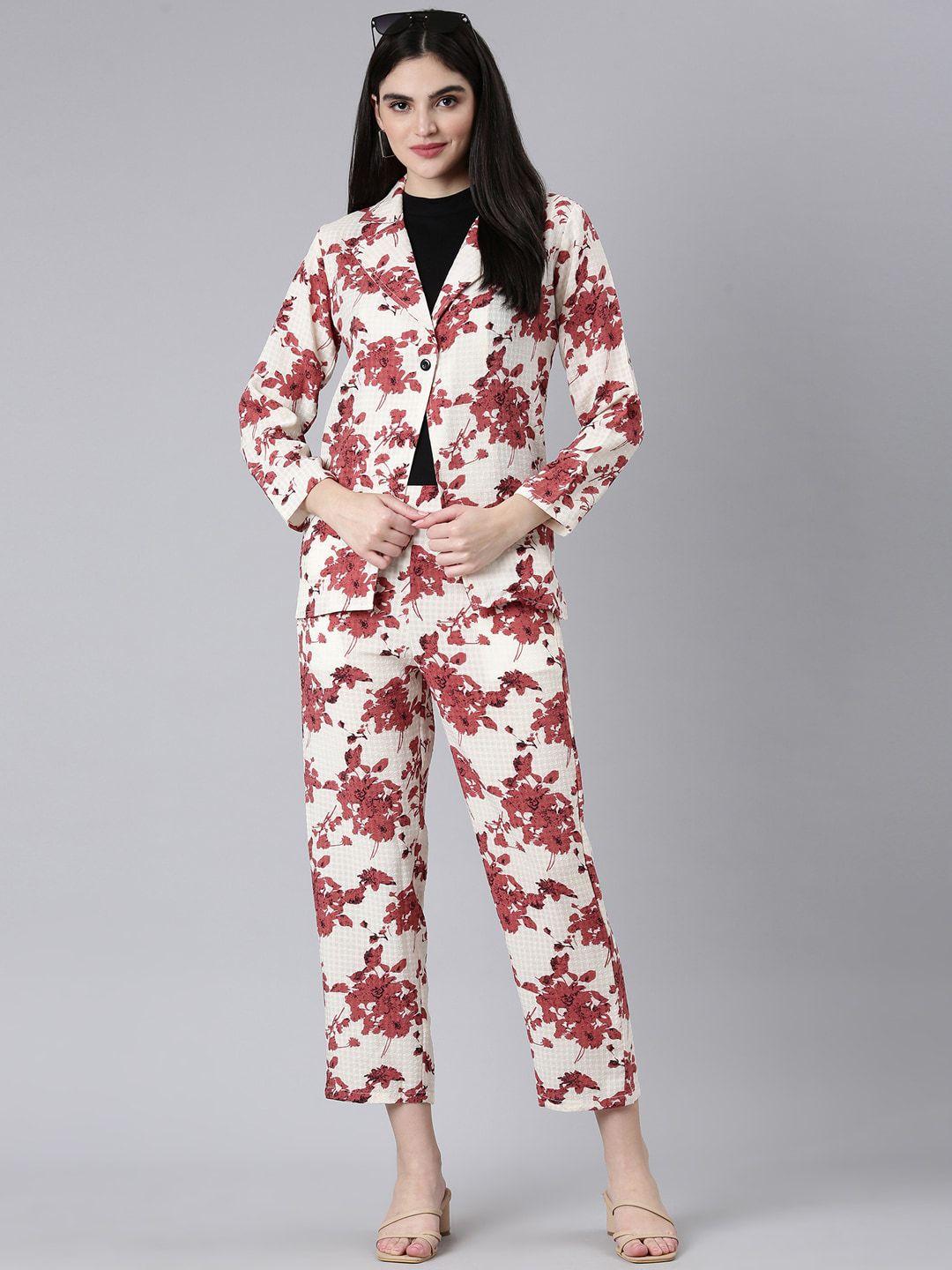 showoff floral printed coat with trousers