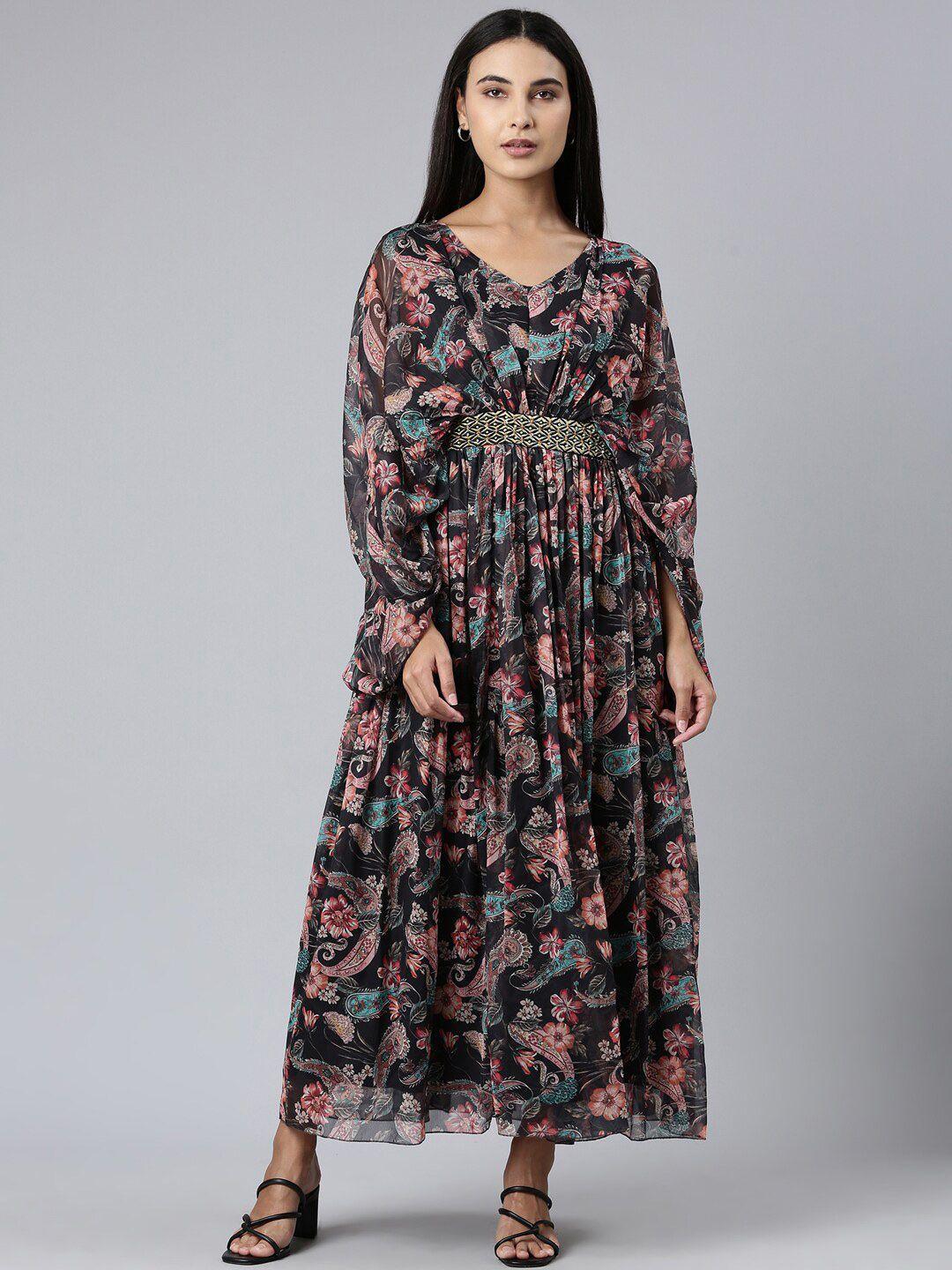 showoff floral printed cotton a-line dress