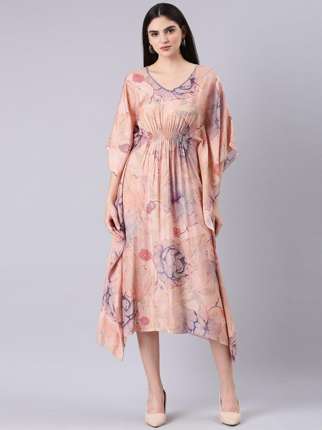 showoff floral printed cotton kimono sleeves kaftan dress