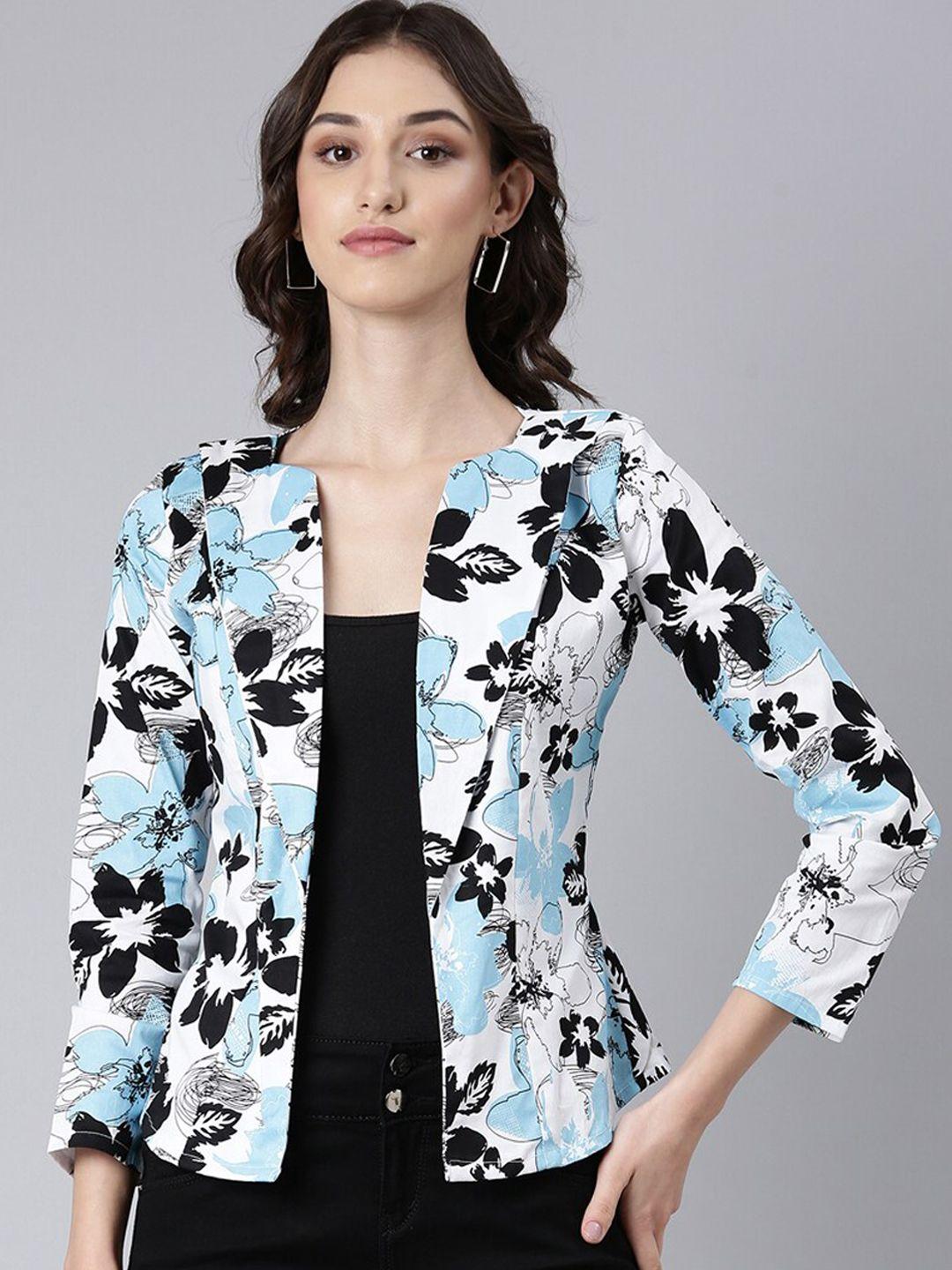 showoff floral printed cotton slim fit single-breasted casual blazer