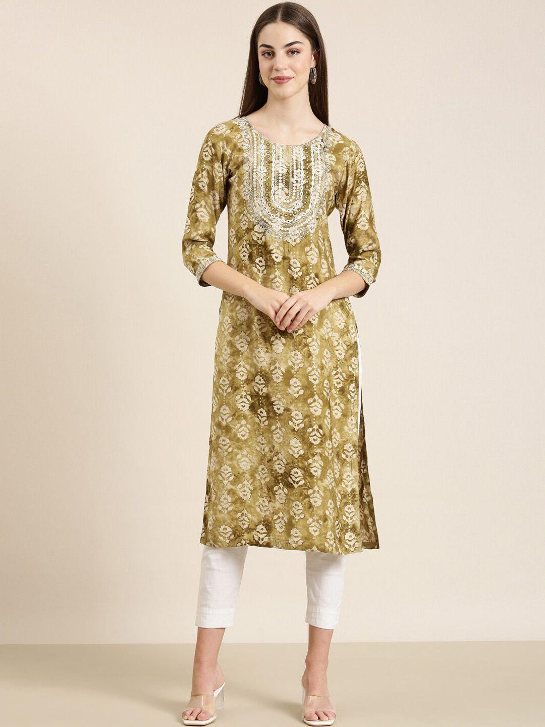 showoff floral printed cotton straight kurta