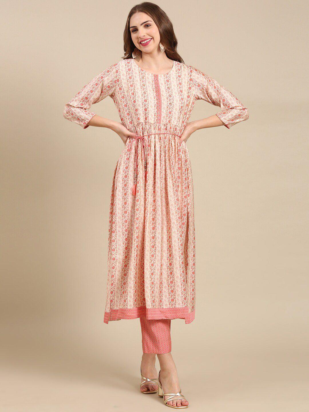 showoff floral printed empire beads and stones kurta with trousers