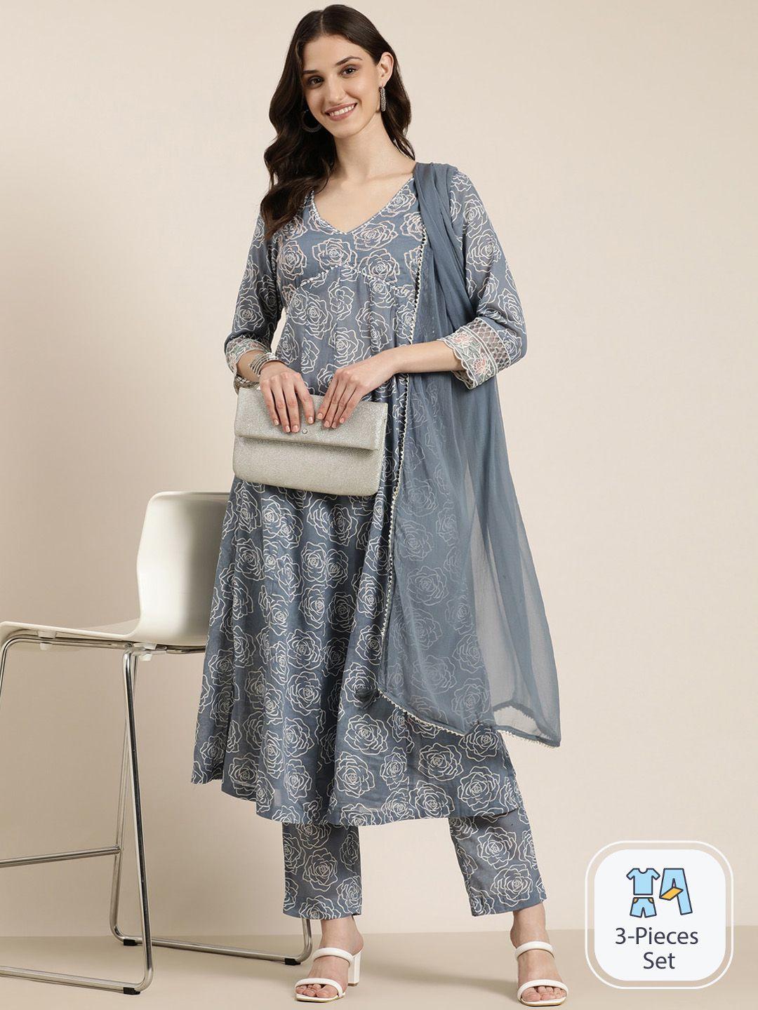 showoff floral printed empire gotta patti anarkali kurta with trousers & dupatta