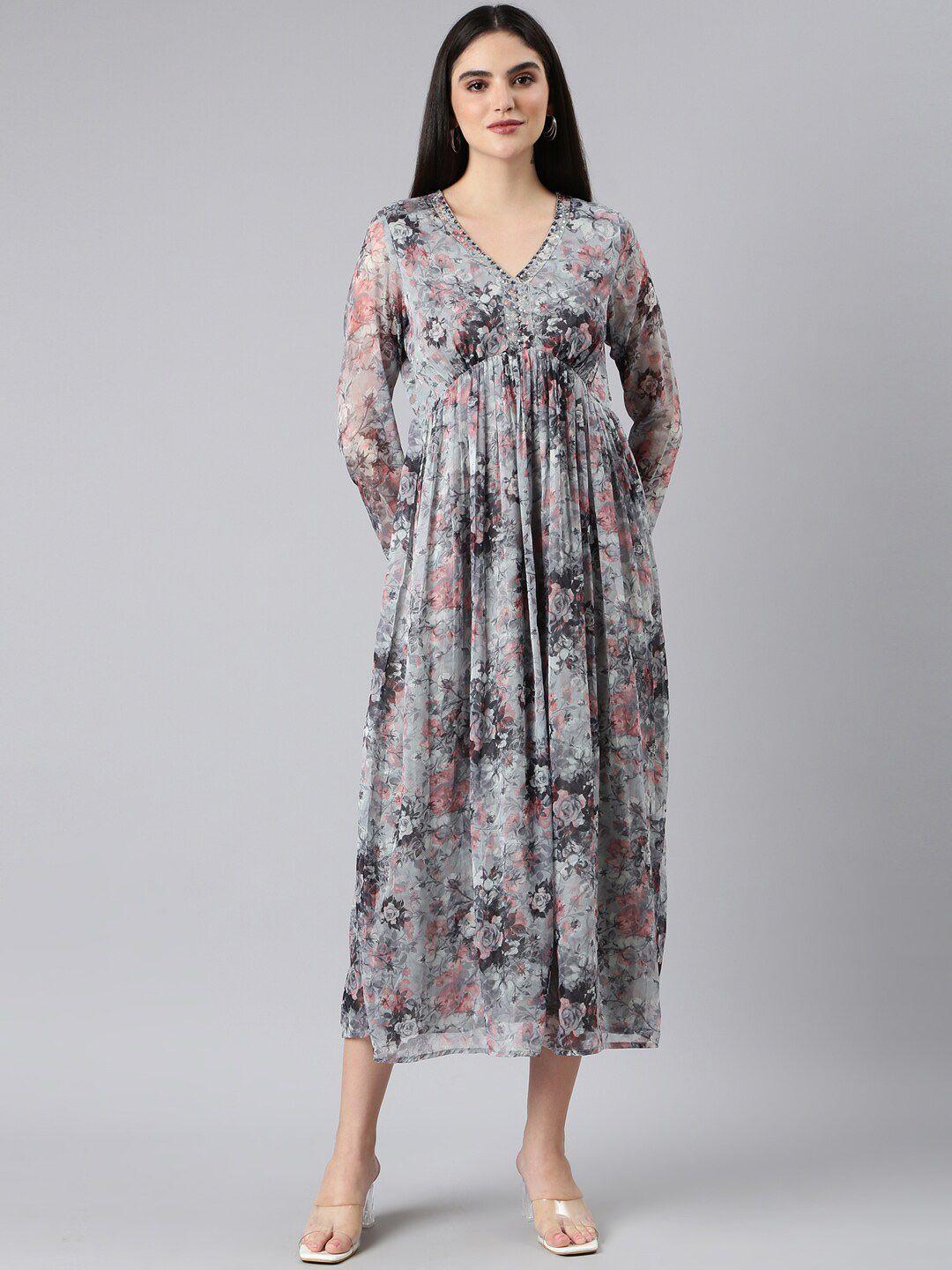 showoff floral printed empire midi dress